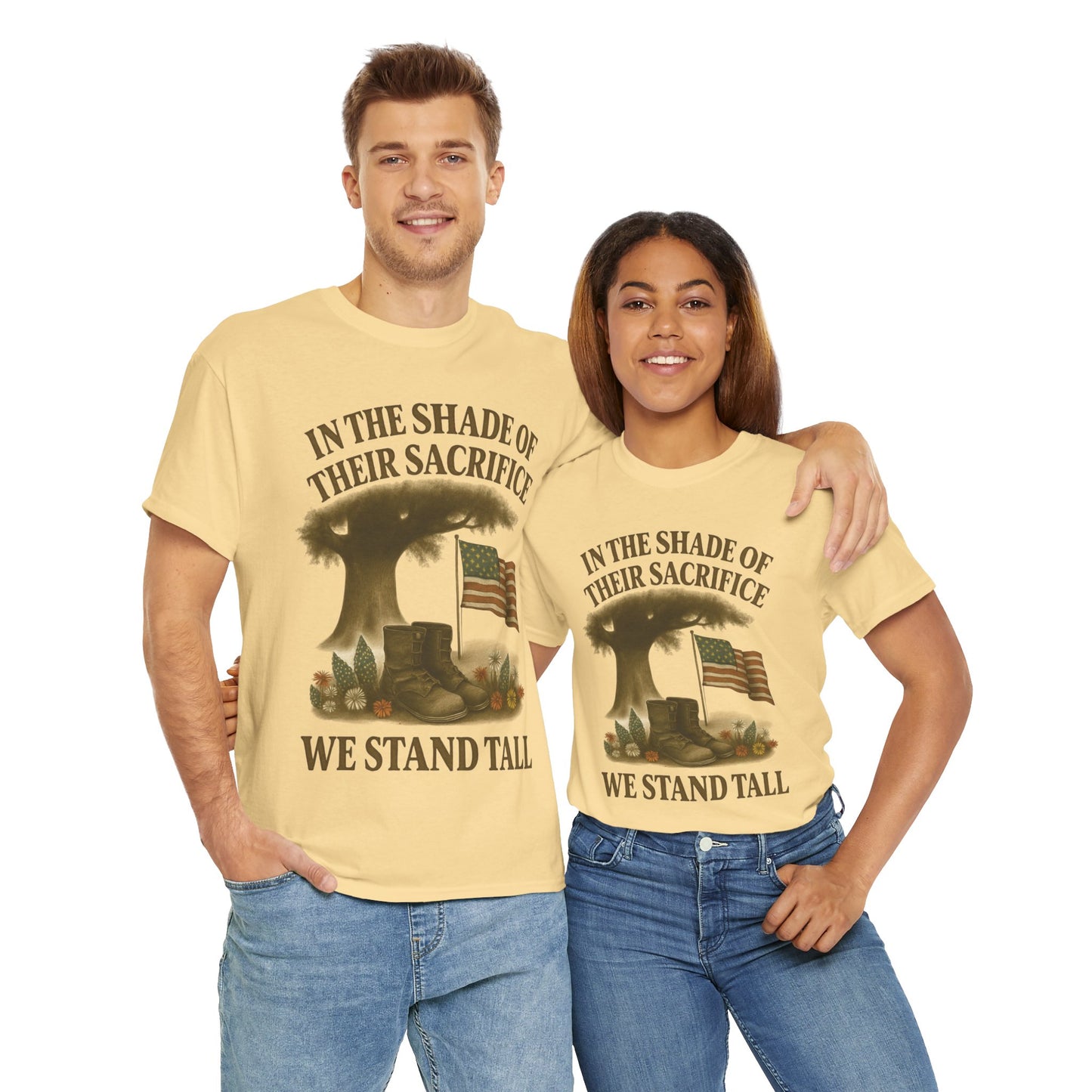 In the Shade of Their Sacrifice – Patriotic Memorial Tribute T-Shirt (Gildan 5000)