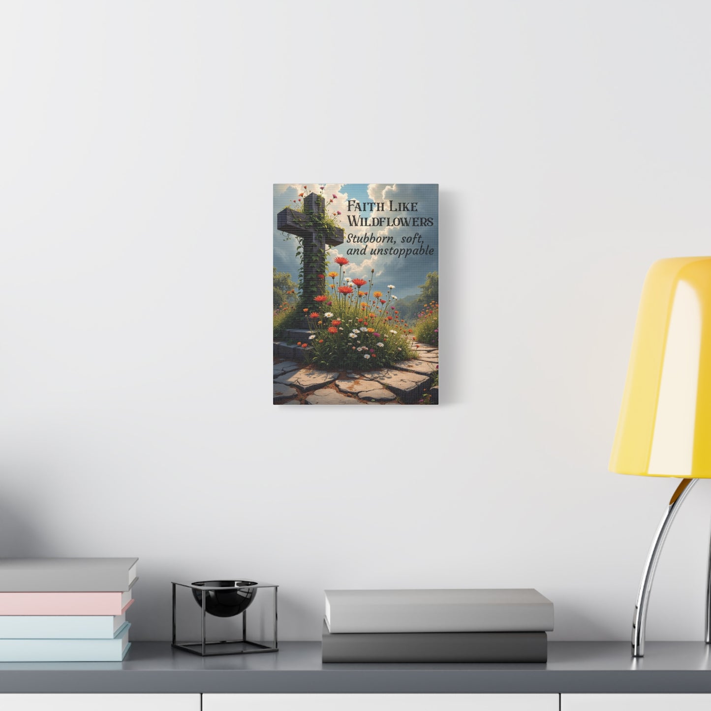 Faith Like Wildflowers Canvas Wall Art – Rustic Christian Decor, Wildflower Cross Artwork, Frameless Print