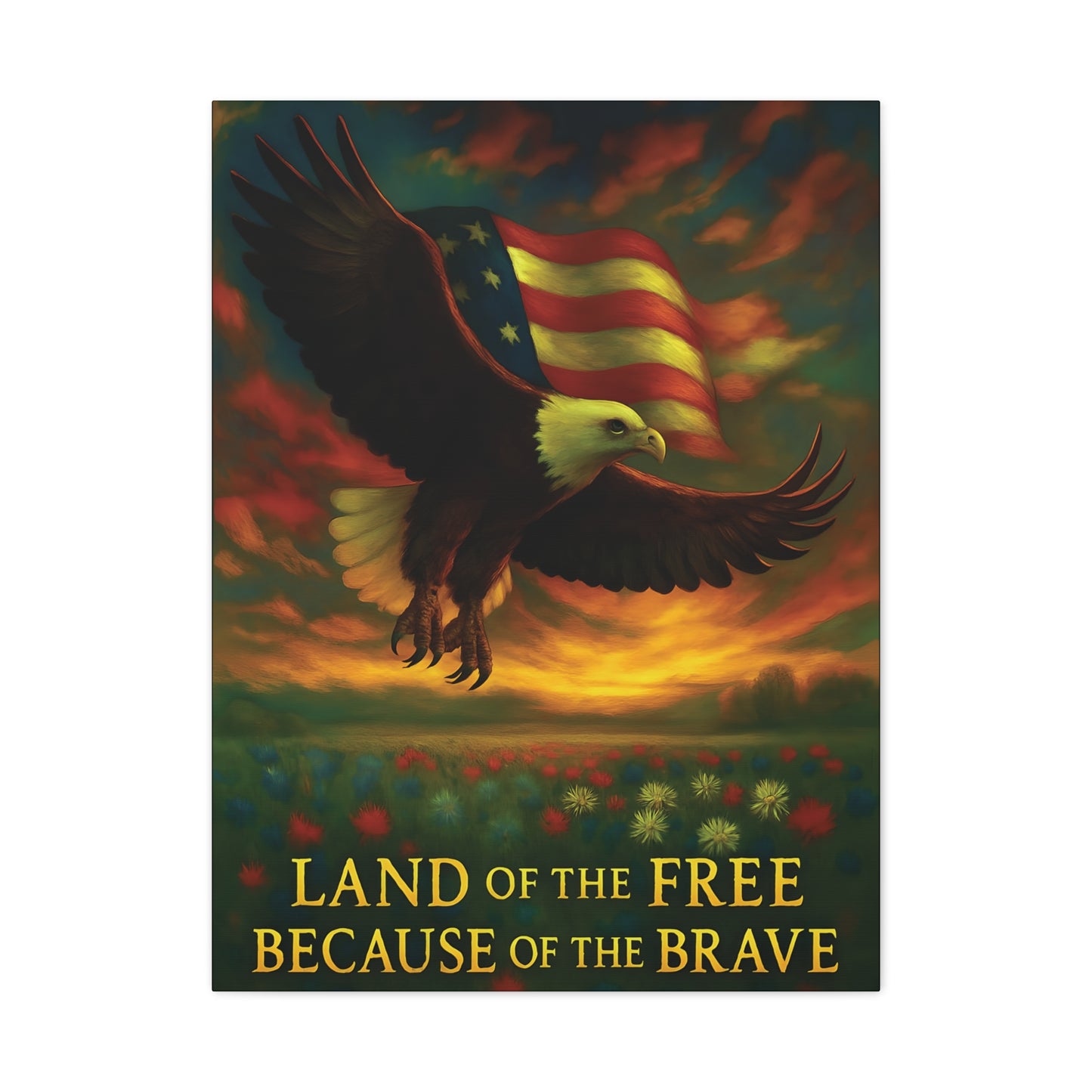 Land of the Free Because of the Brave – Patriotic Canvas Wall Art