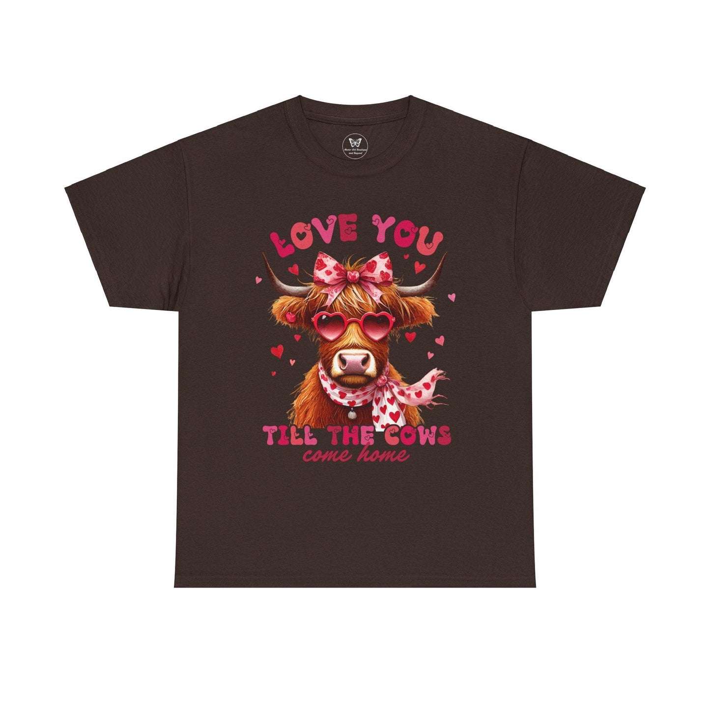 Love you till the cows come home Highland Cow Valentine Tee - Motor Girl Boutique