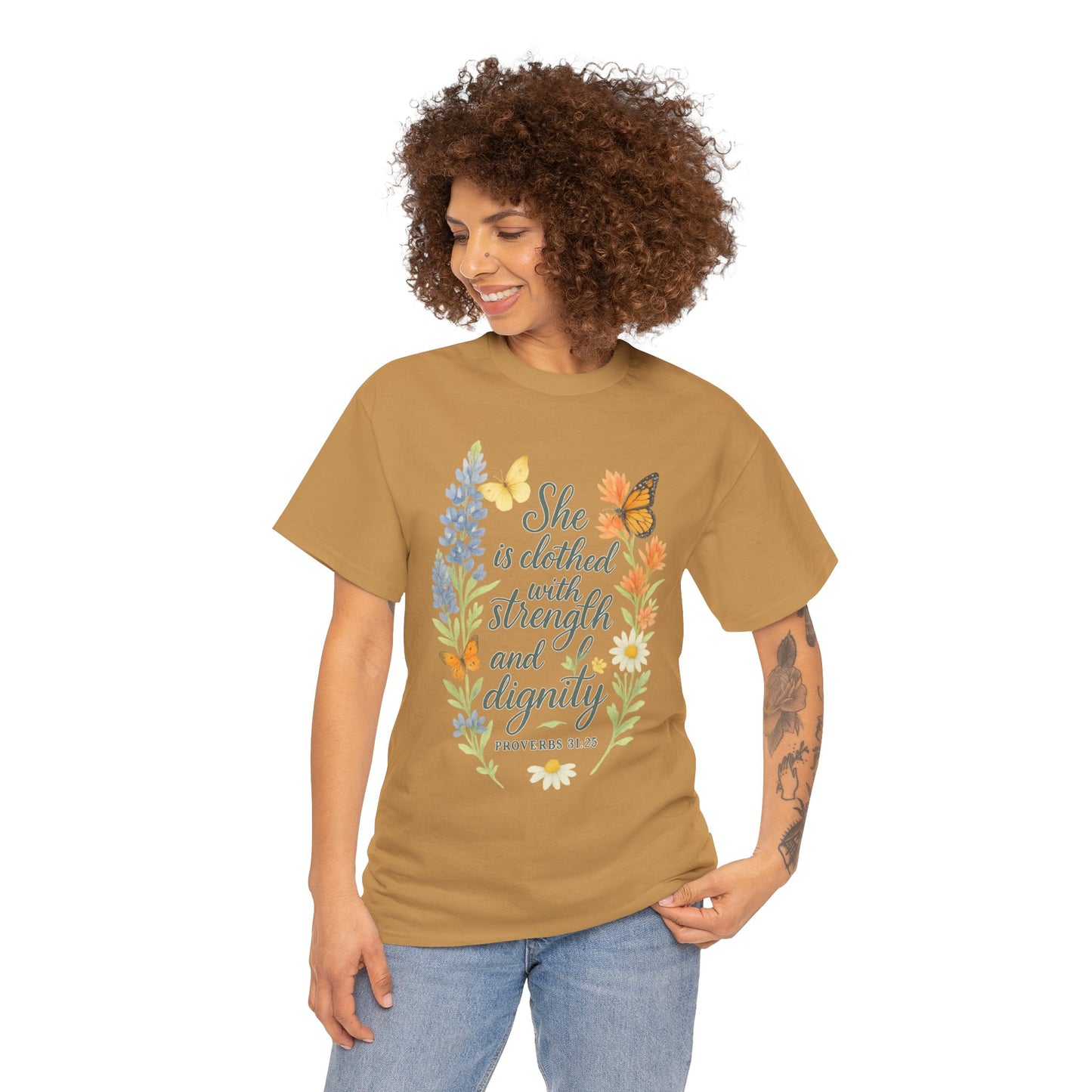 She is Clothed with Strength and Dignity – Christian Women's Shirt