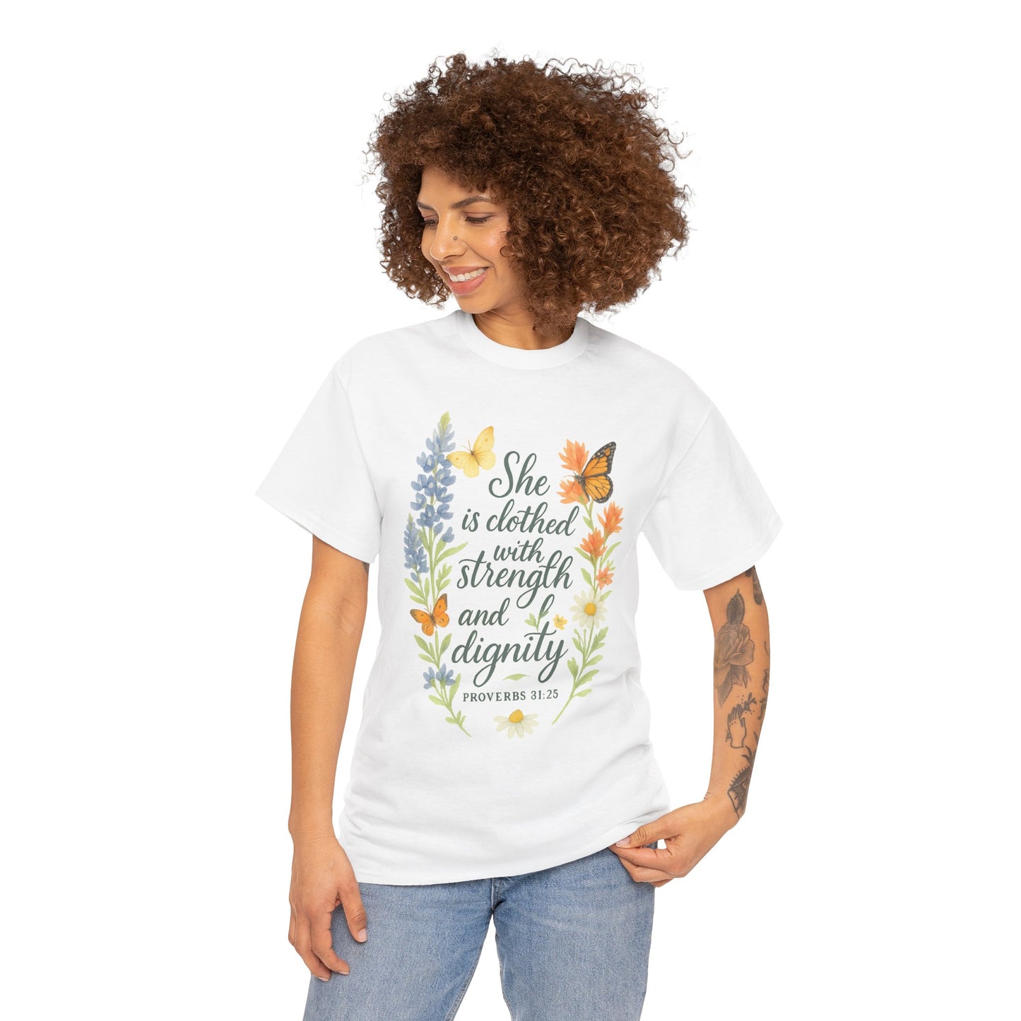 She is Clothed with Strength and Dignity – Christian Women's Shirt