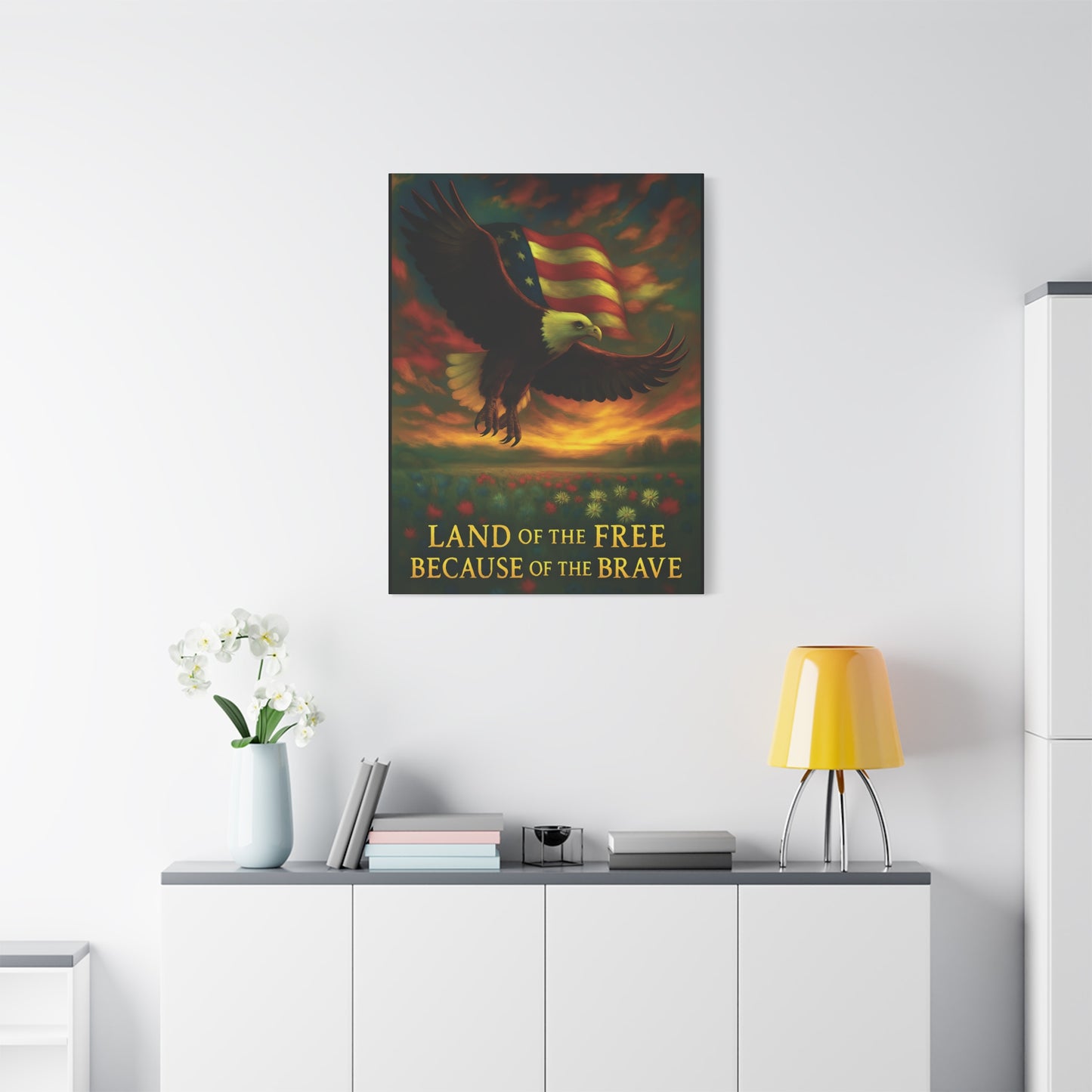 Land of the Free Because of the Brave – Patriotic Canvas Wall Art
