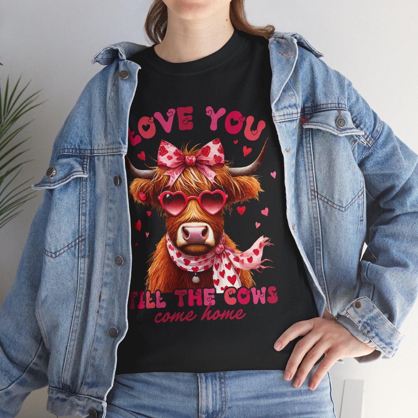 Love you till the cows come home Highland Cow Valentine Tee - Motor Girl Boutique