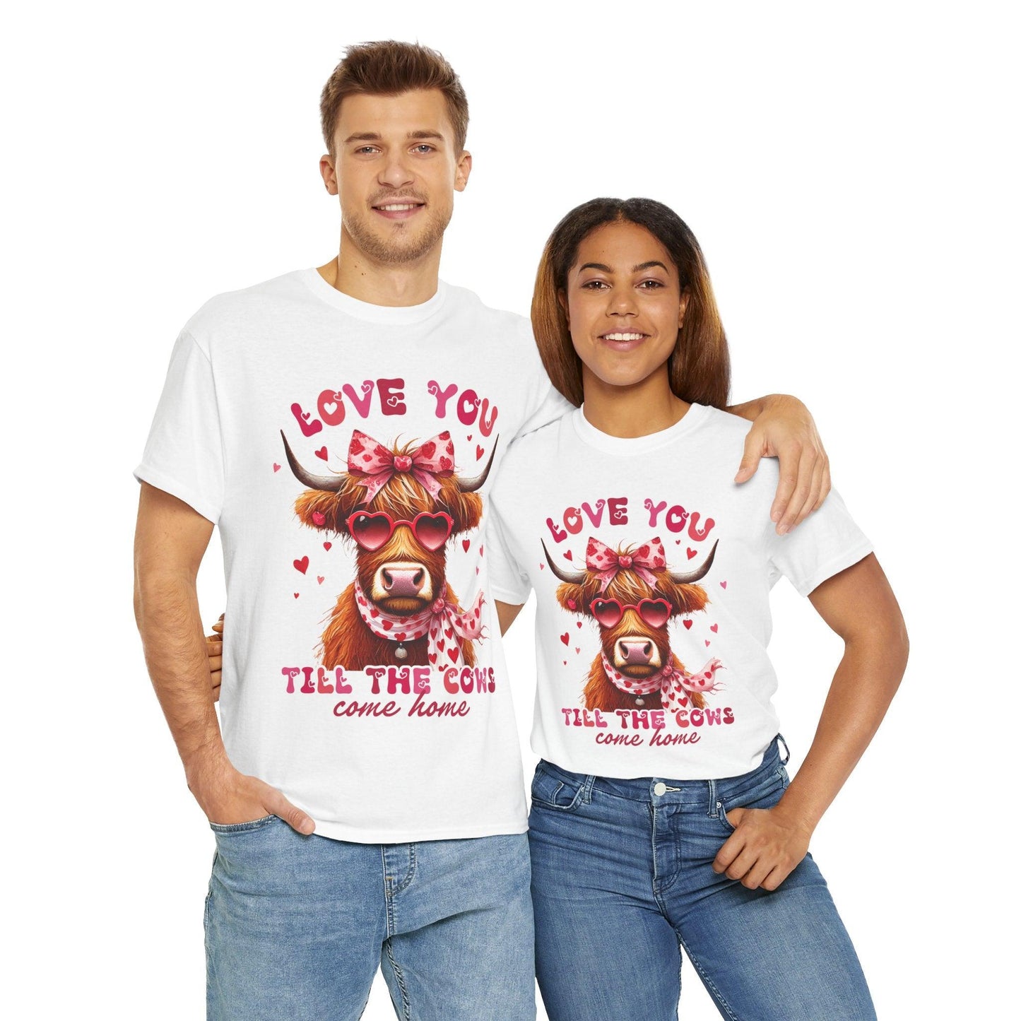 Love you till the cows come home Highland Cow Valentine Tee - Motor Girl Boutique