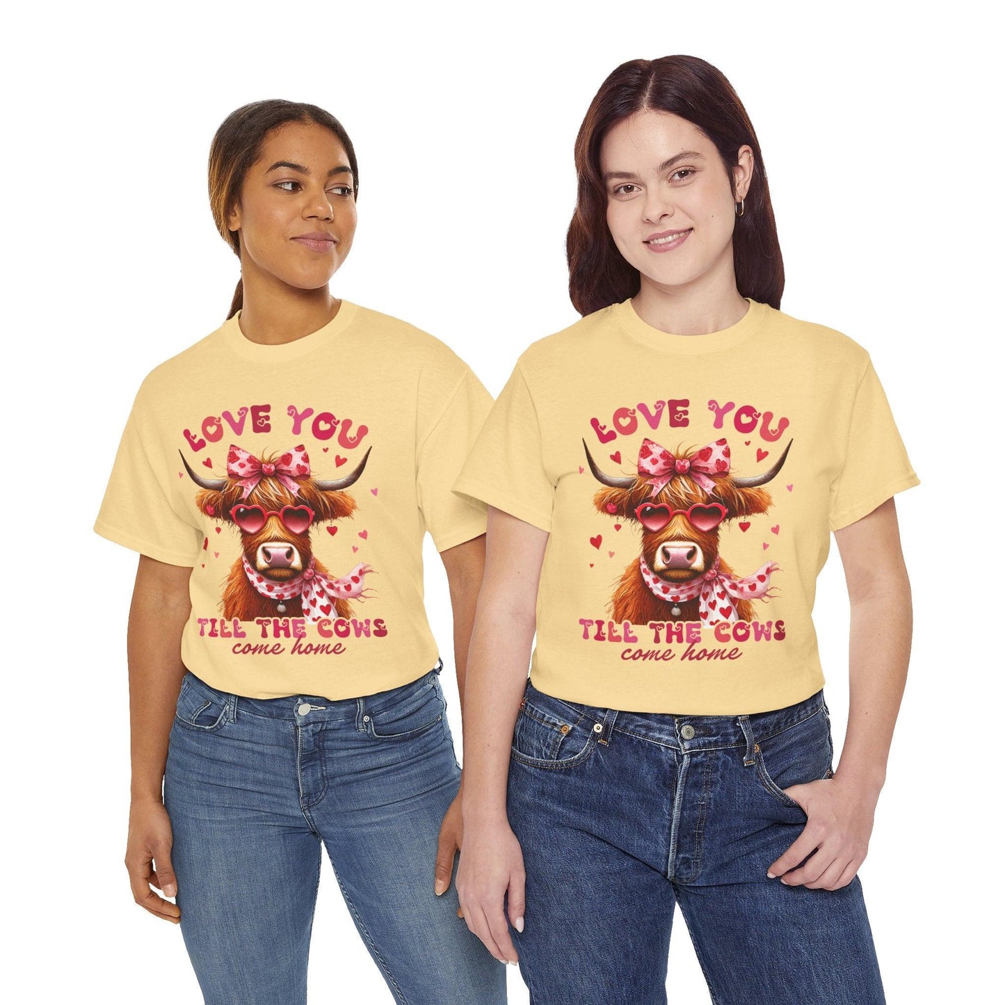 Love you till the cows come home Highland Cow Valentine Tee - Motor Girl Boutique