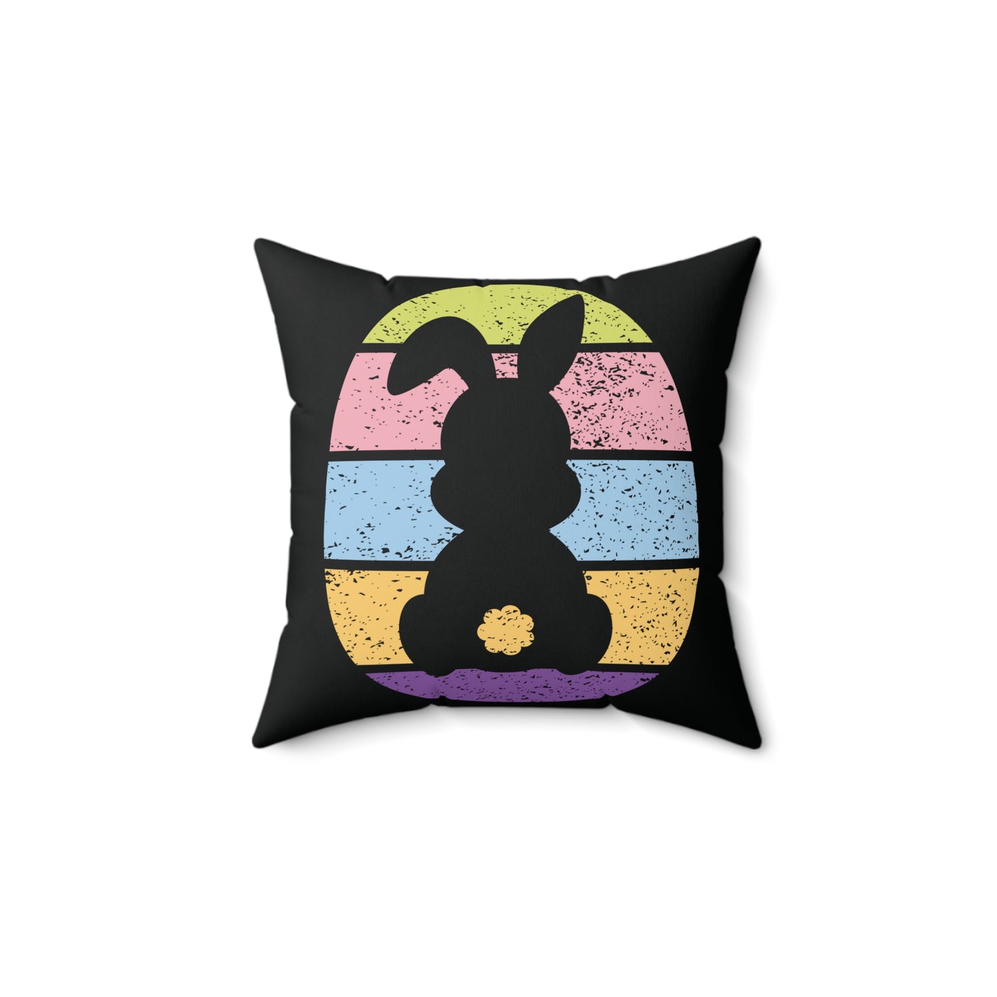 Retro Bunny Color Band Throw Pillow – Double the Cuteness, Front and Back