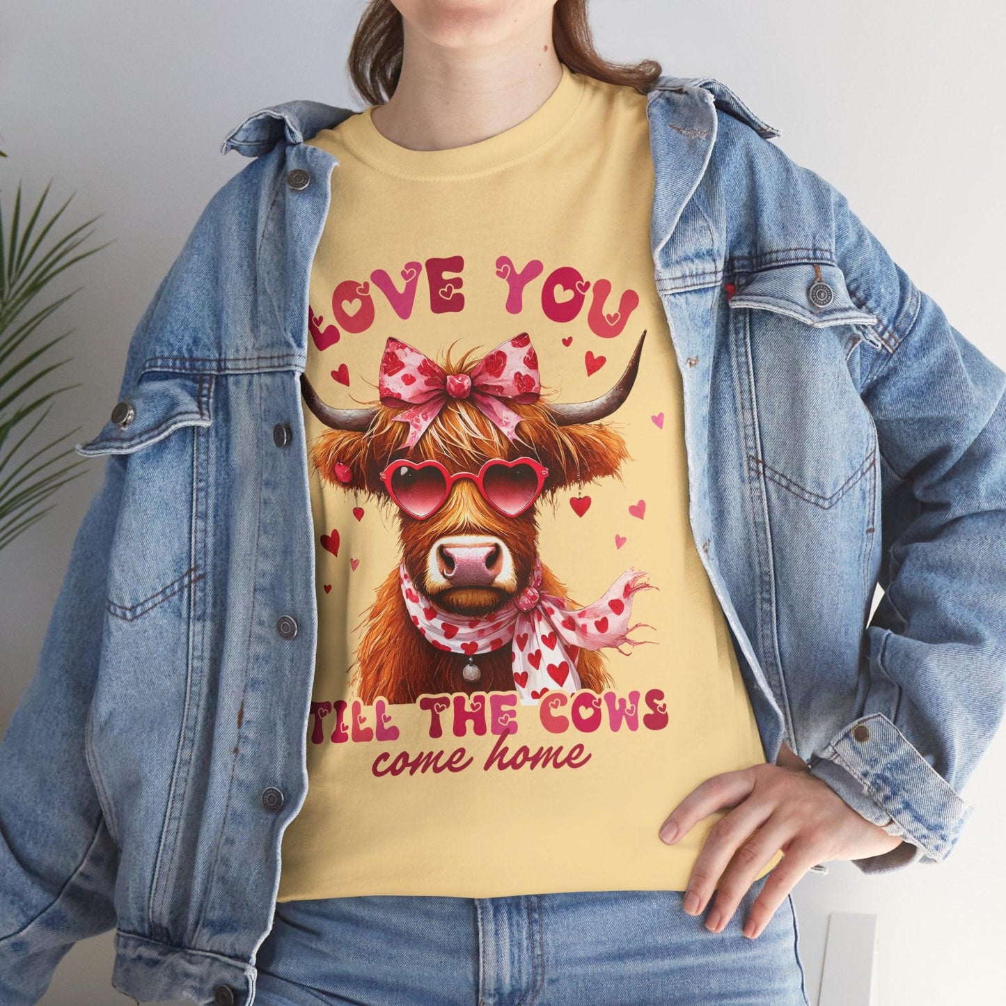 Love you till the cows come home Highland Cow Valentine Tee - Motor Girl Boutique