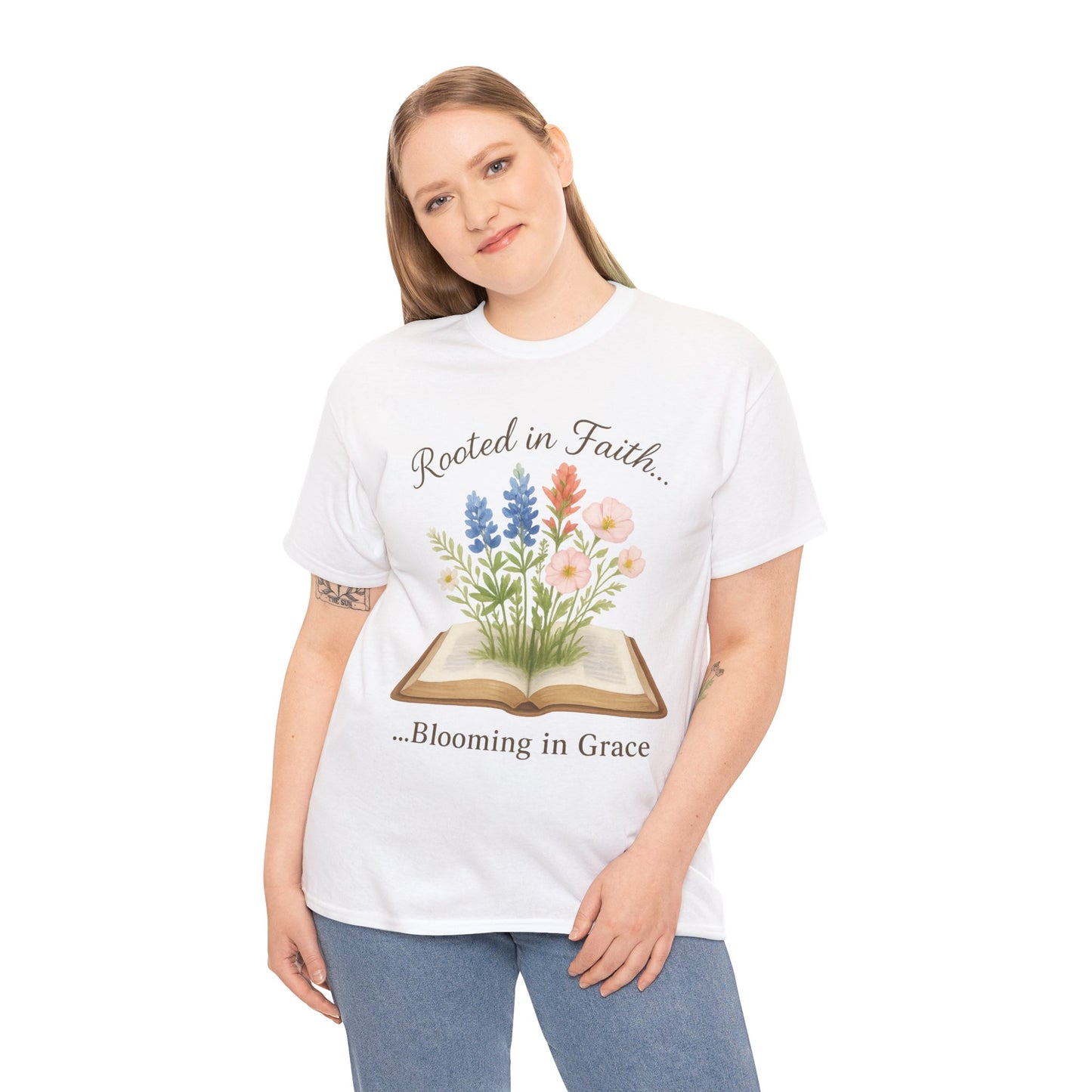 Rooted in Faith, Blooming in Grace – Gildan 5000 Christian T-Shirt