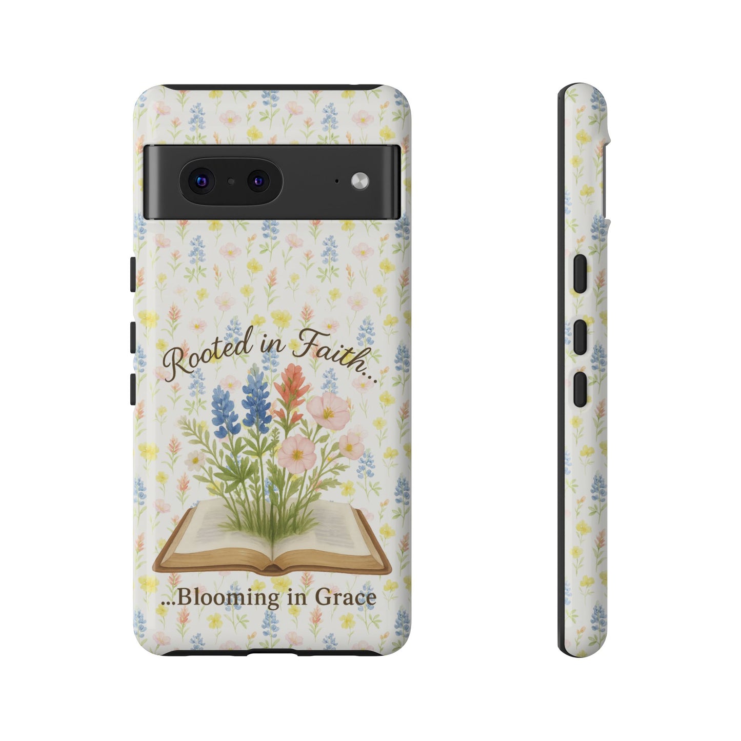 Rooted in Faith, Blooming in Grace Phone Case – Floral Scripture Design for iPhone & Samsung