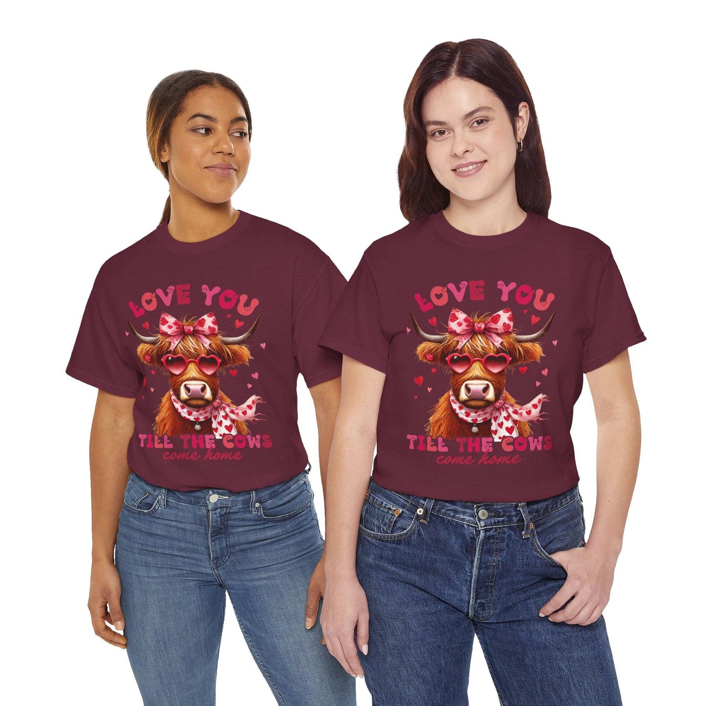 Love you till the cows come home Highland Cow Valentine Tee - Motor Girl Boutique