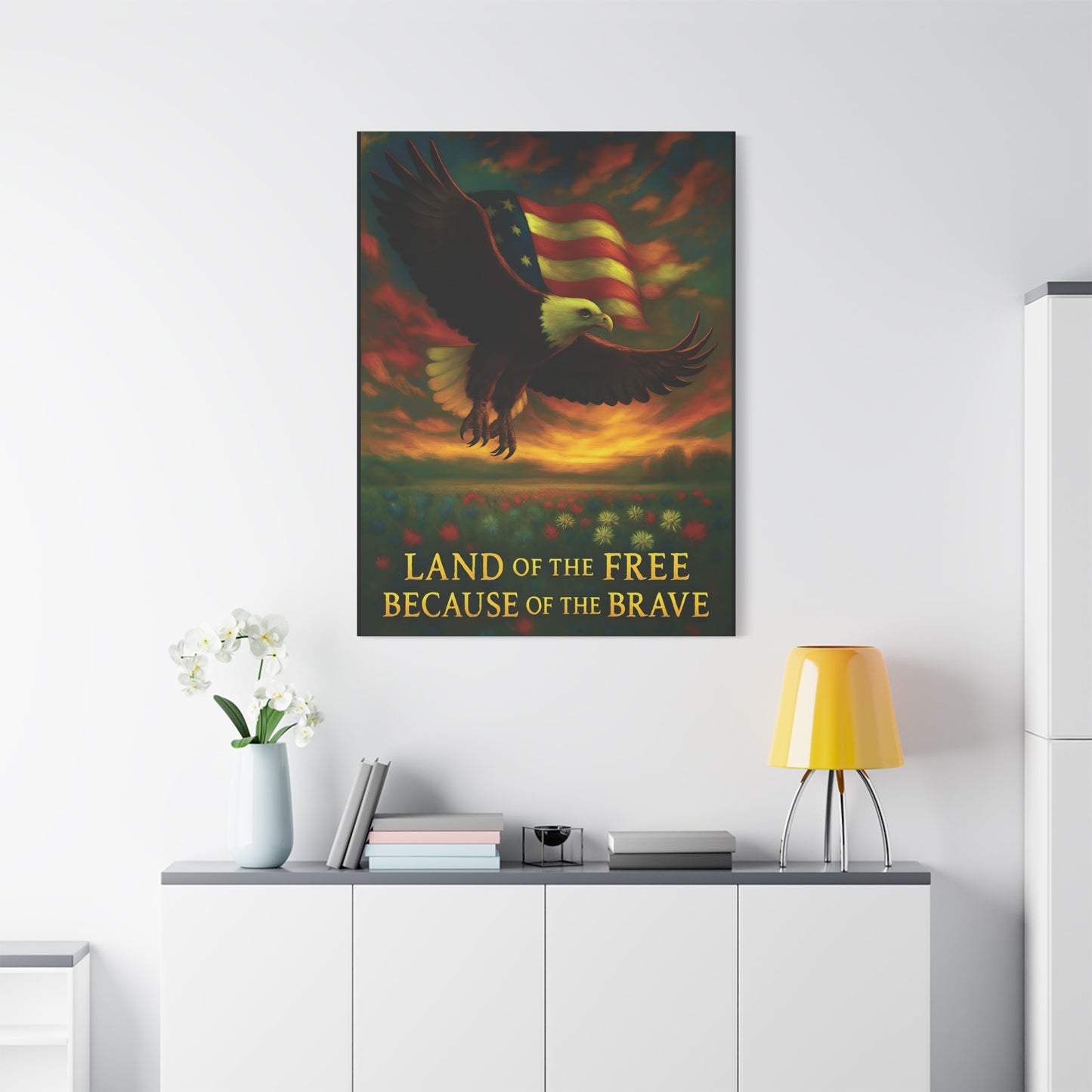 Land of the Free Because of the Brave – Patriotic Canvas Wall Art