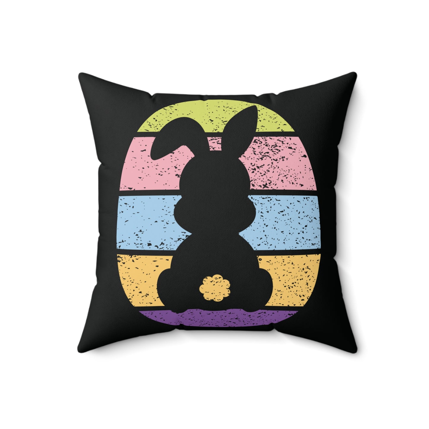 Retro Bunny Color Band Throw Pillow – Double the Cuteness, Front and Back
