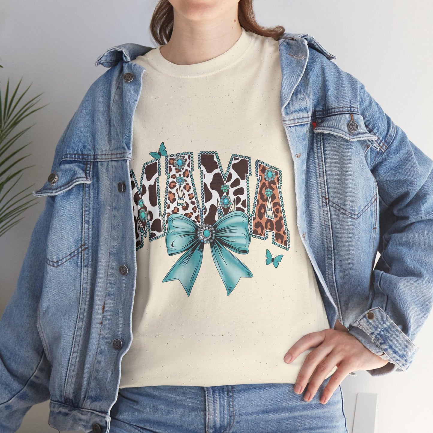 Unisex Tee - Mama Coquette Cow Turquoise Bow - Motor Girl Boutique
