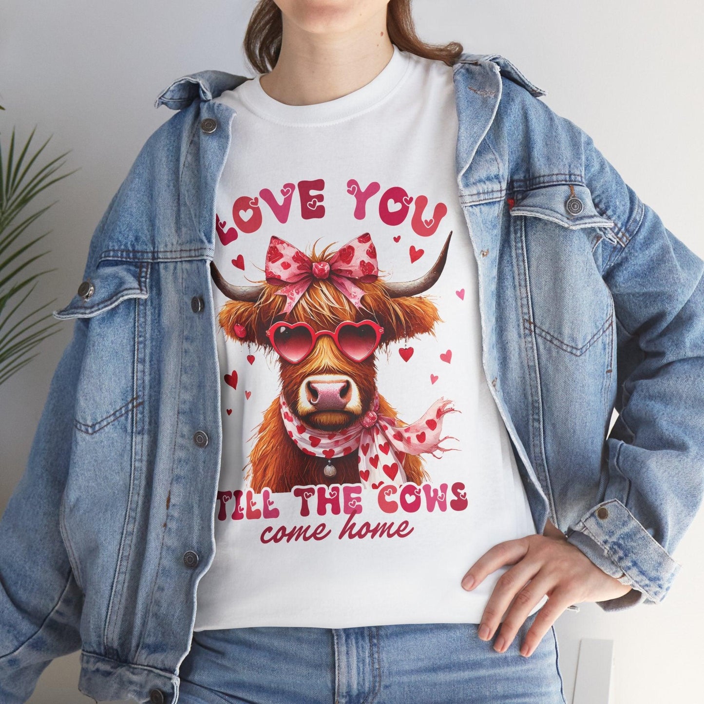 Love you till the cows come home Highland Cow Valentine Tee - Motor Girl Boutique