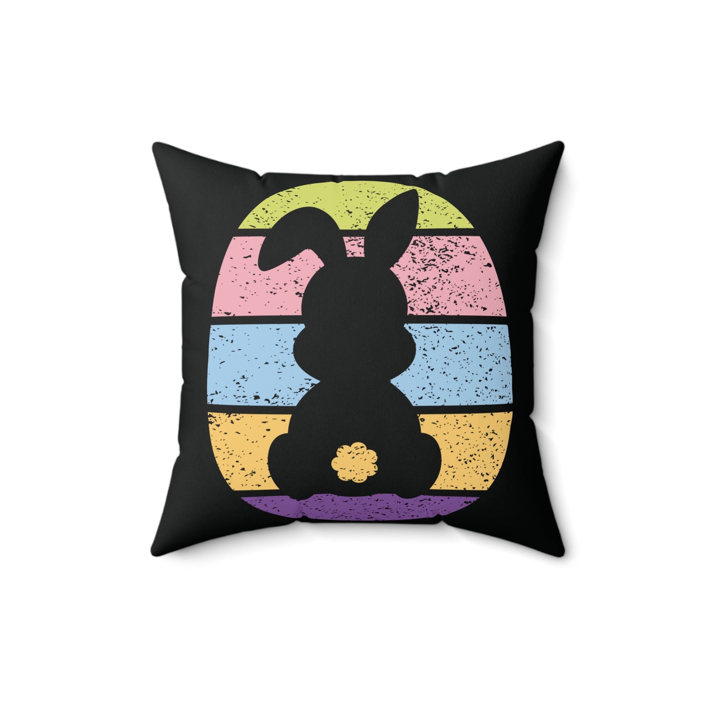 Retro Bunny Color Band Throw Pillow – Double the Cuteness, Front and Back