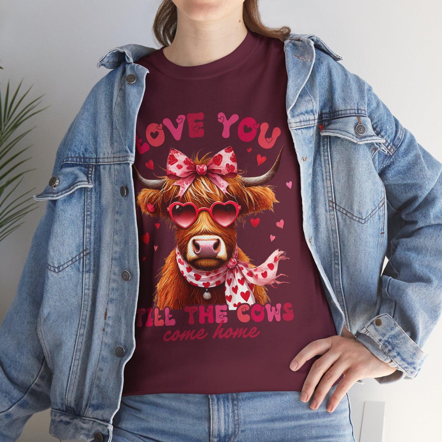 Love you till the cows come home Highland Cow Valentine Tee - Motor Girl Boutique