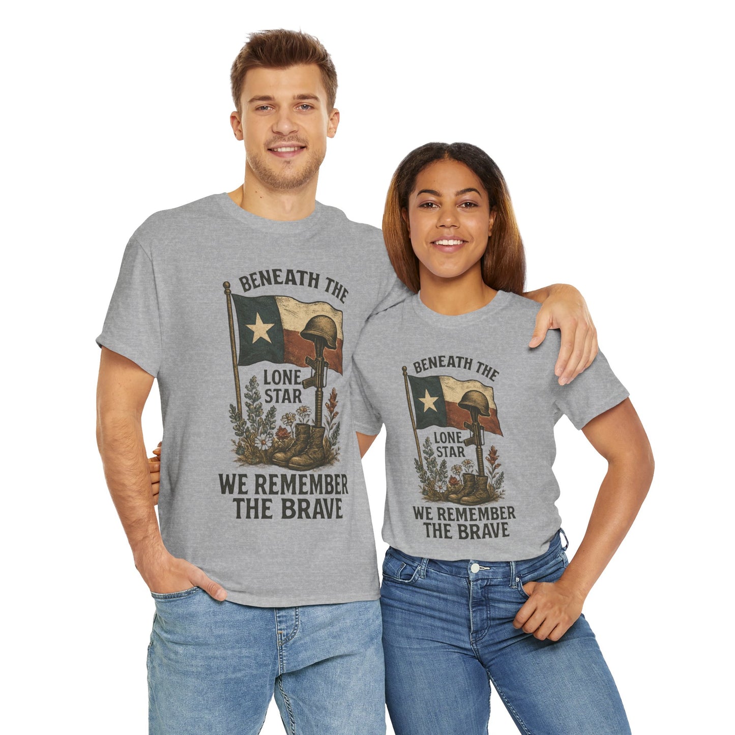 Beneath the Lone Star – Texas Patriotic Memorial Tribute T-Shirt (Gildan 5000)