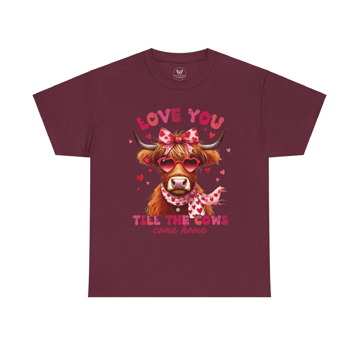Love you till the cows come home Highland Cow Valentine Tee - Motor Girl Boutique