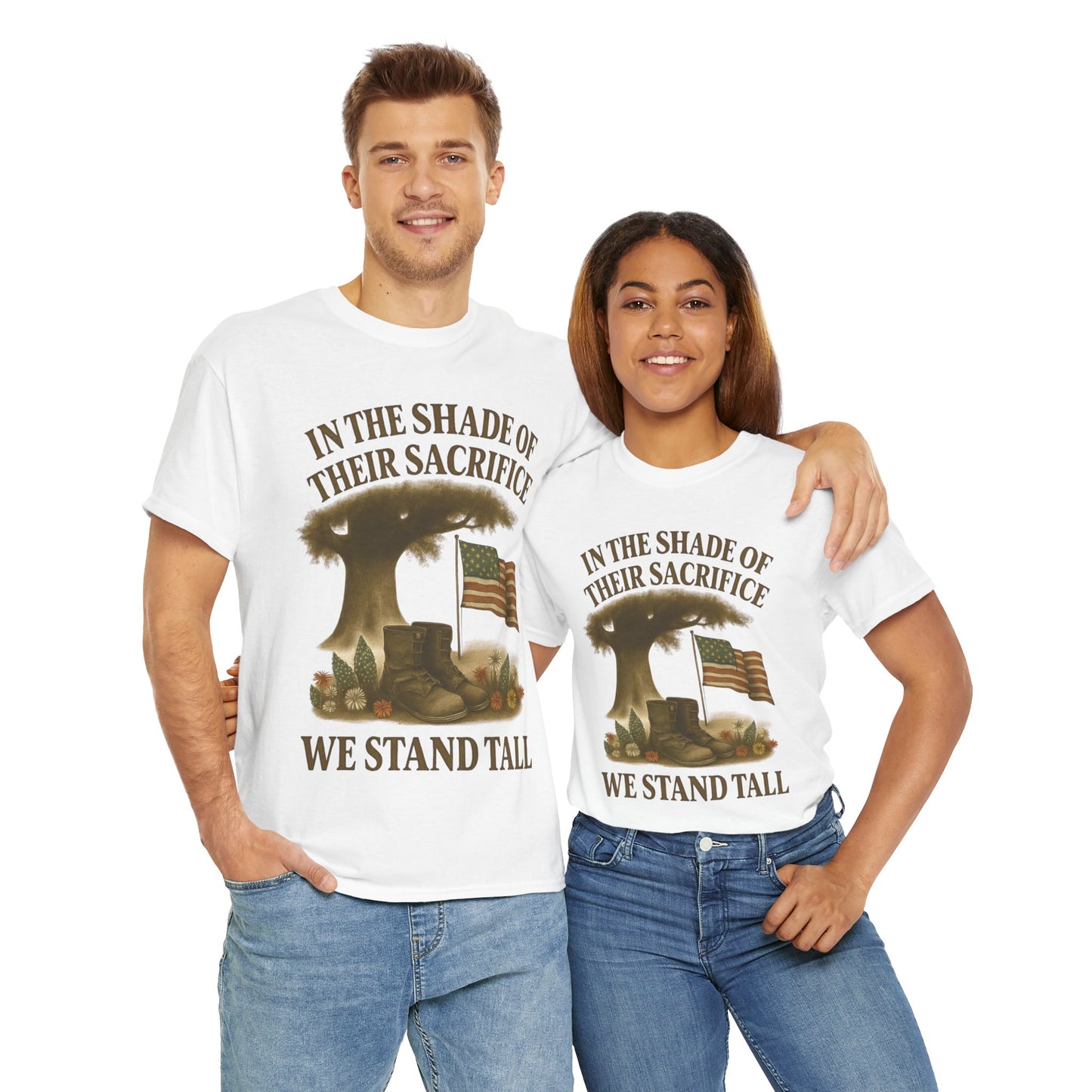 In the Shade of Their Sacrifice – Patriotic Memorial Tribute T-Shirt (Gildan 5000)