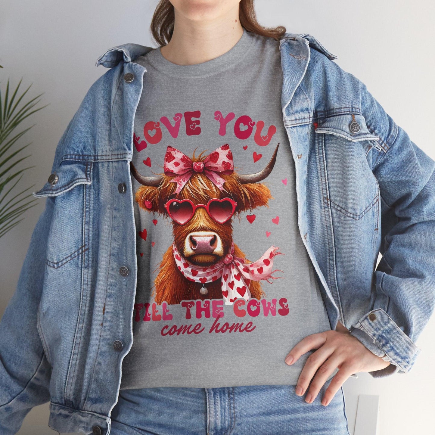 Love you till the cows come home Highland Cow Valentine Tee - Motor Girl Boutique