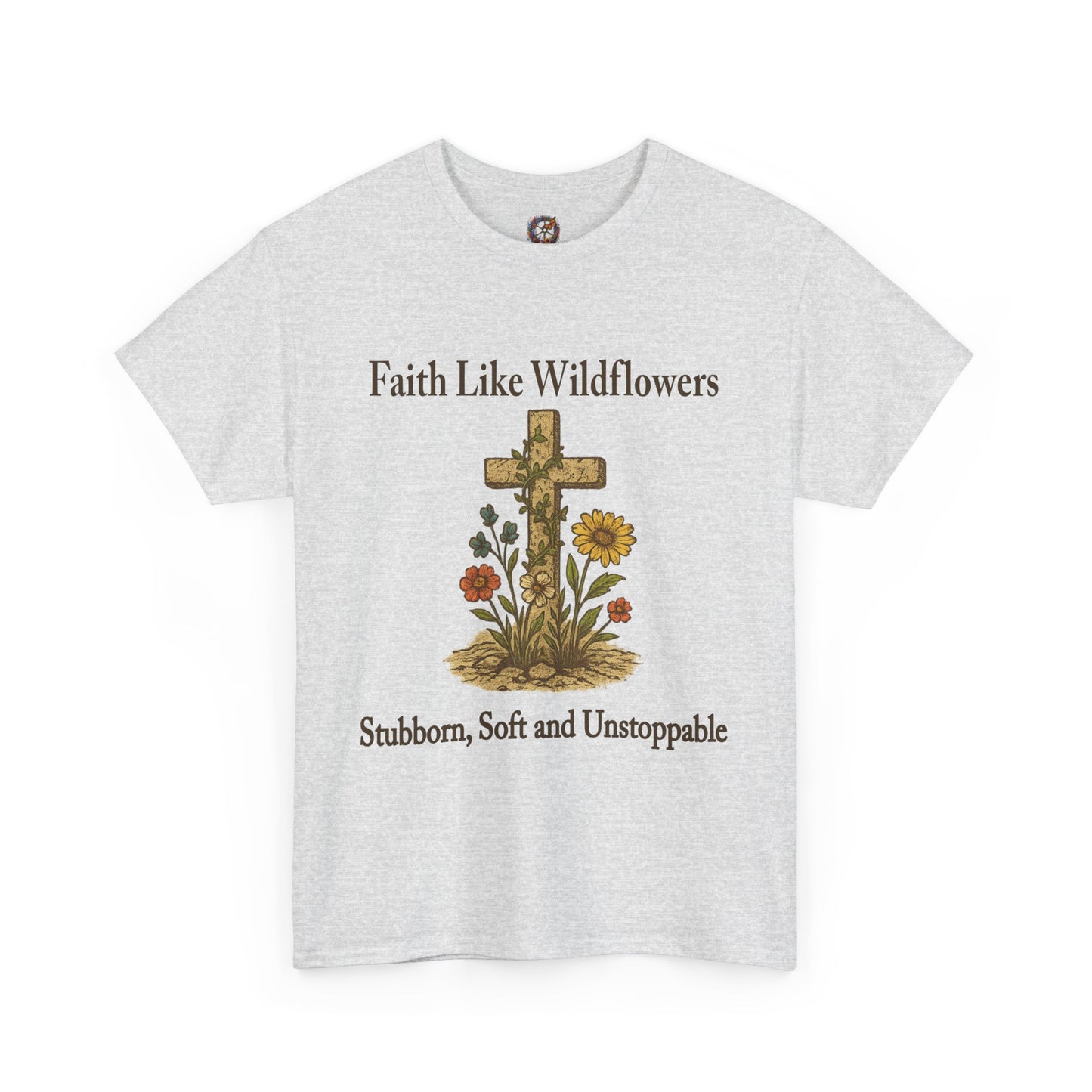 Faith Like Wildflowers – Christian Cross & Floral Gildan T-Shirt