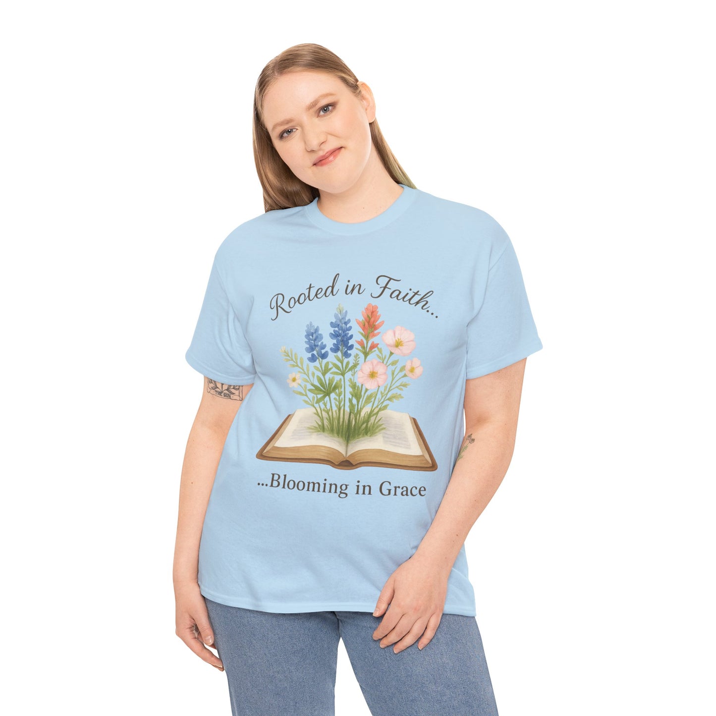 Rooted in Faith, Blooming in Grace – Gildan 5000 Christian T-Shirt