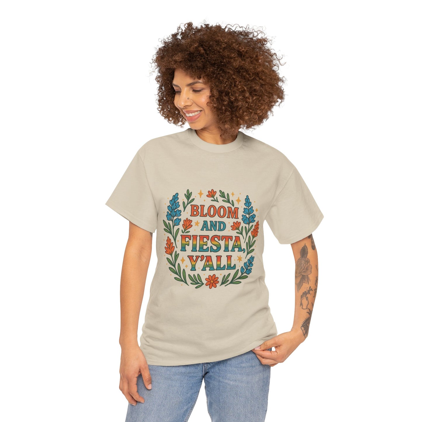 Bloom and Fiesta, Y’all Retro Floral-Gildan Tee