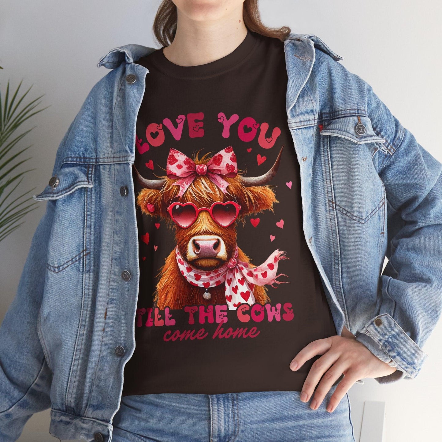 Love you till the cows come home Highland Cow Valentine Tee - Motor Girl Boutique