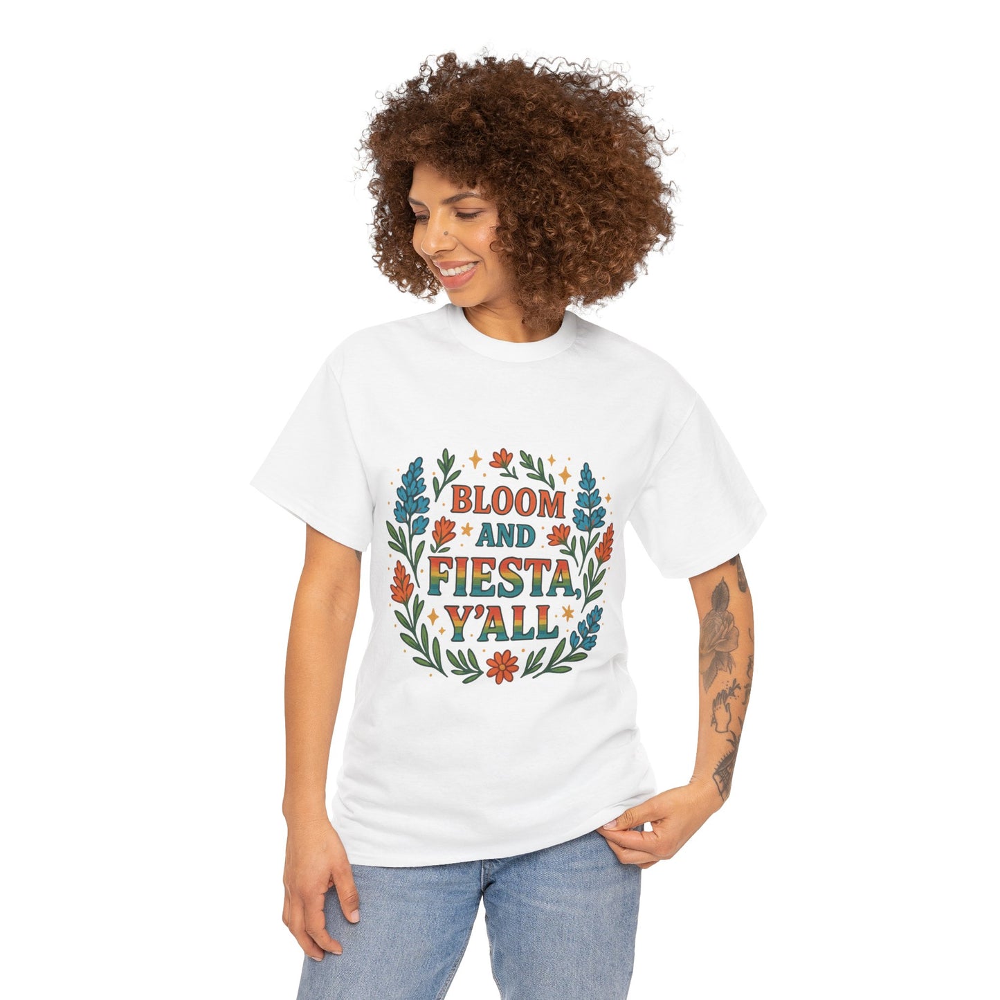Bloom and Fiesta, Y’all Retro Floral-Gildan Tee