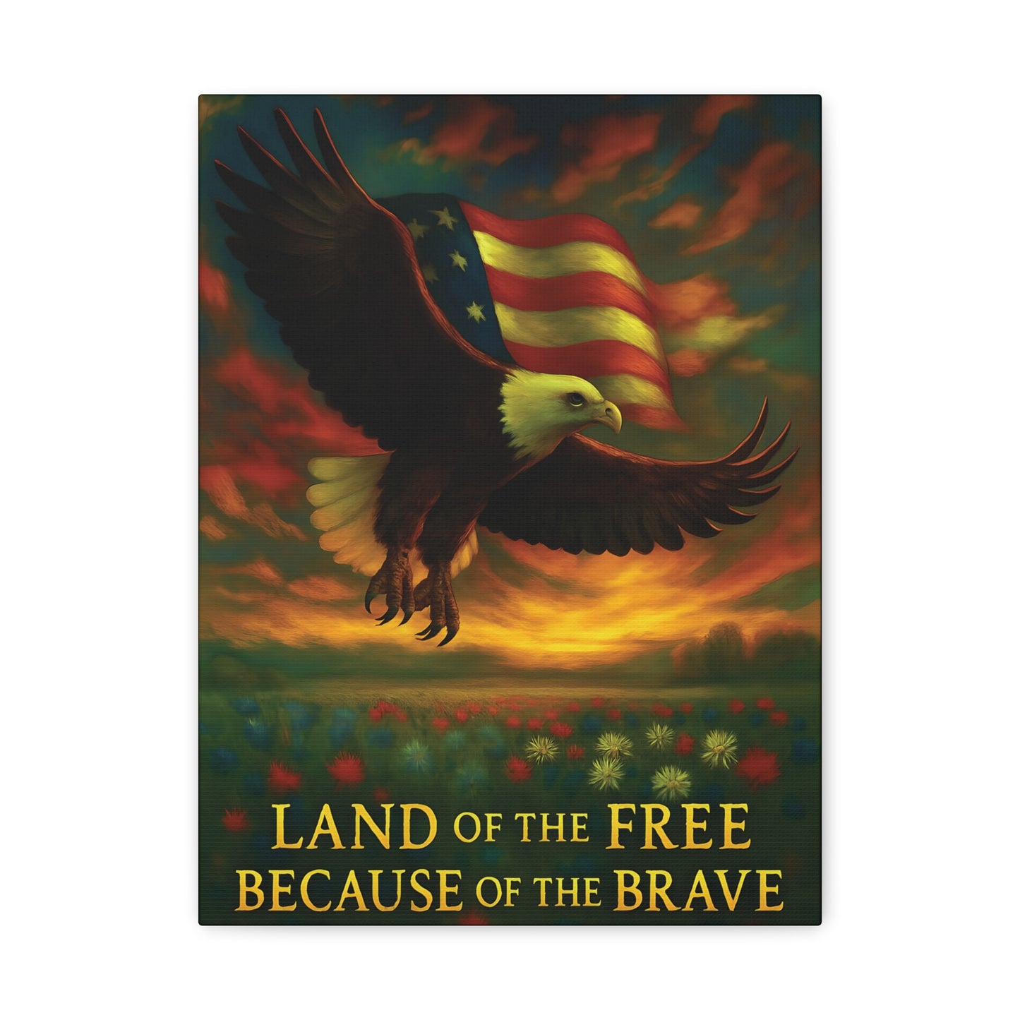 Land of the Free Because of the Brave – Patriotic Canvas Wall Art