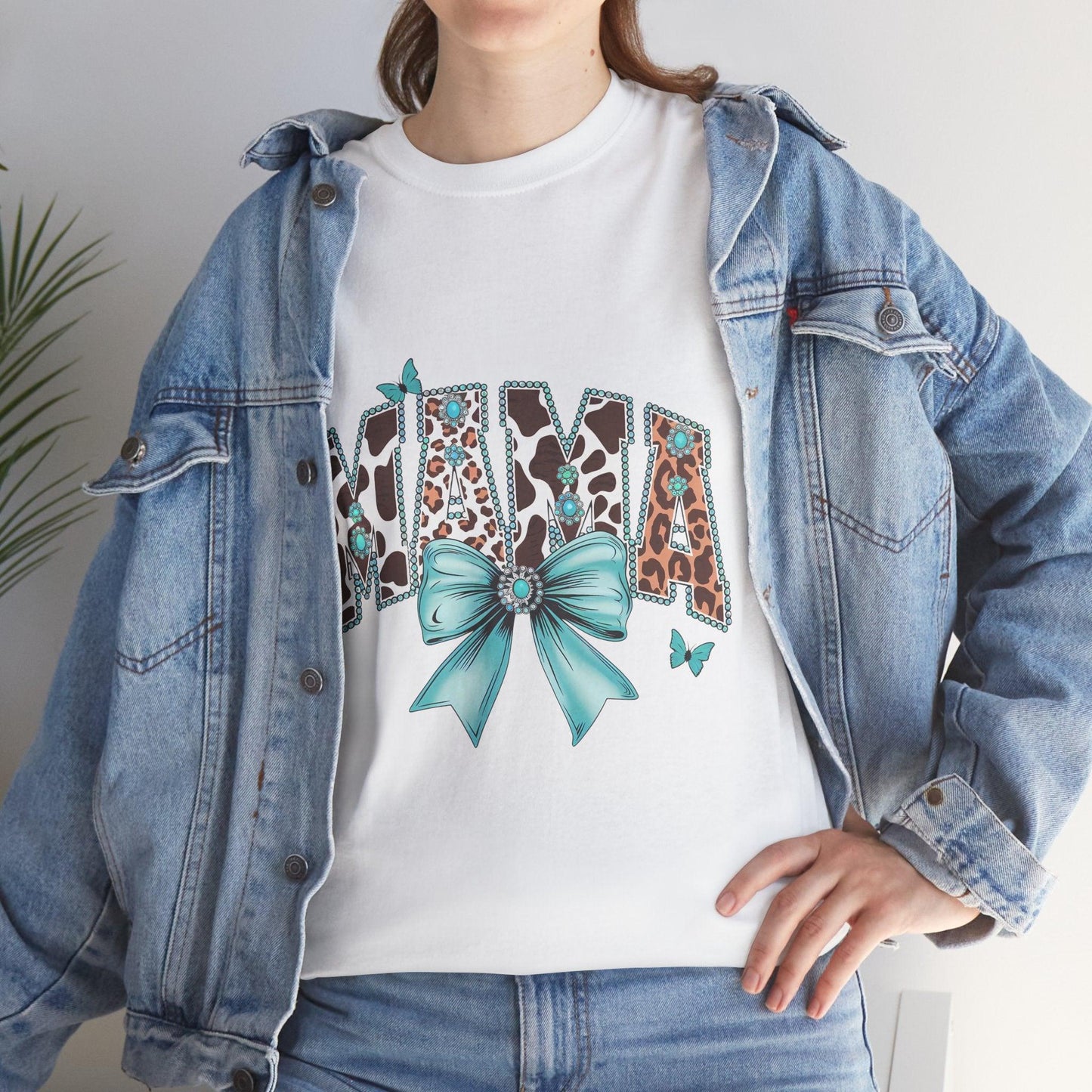 Unisex Tee - Mama Coquette Cow Turquoise Bow - Motor Girl Boutique