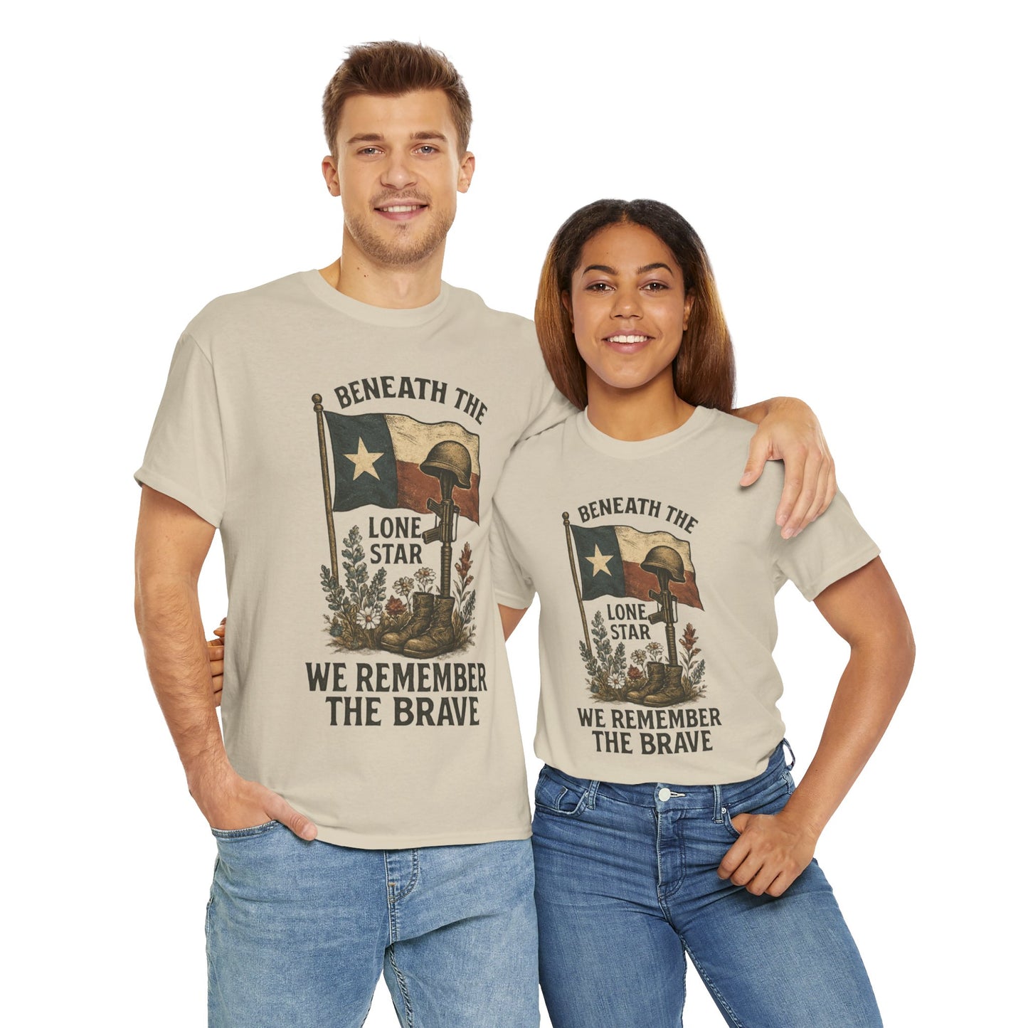 Beneath the Lone Star – Texas Patriotic Memorial Tribute T-Shirt (Gildan 5000)
