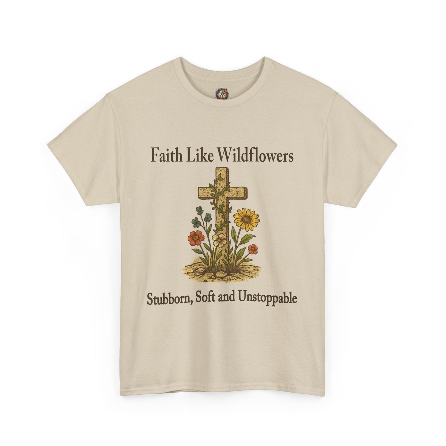 Faith Like Wildflowers – Christian Cross & Floral Gildan T-Shirt