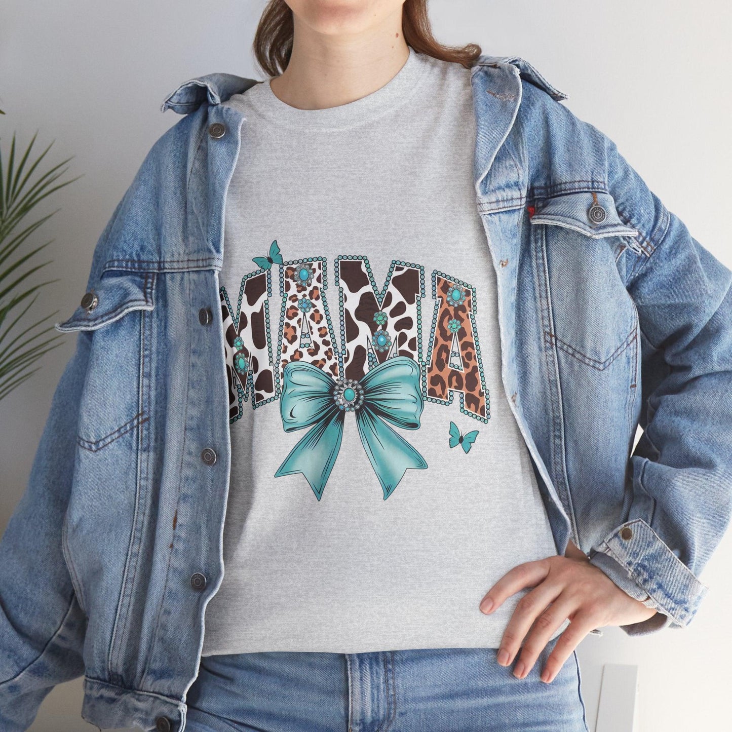 Unisex Tee - Mama Coquette Cow Turquoise Bow - Motor Girl Boutique