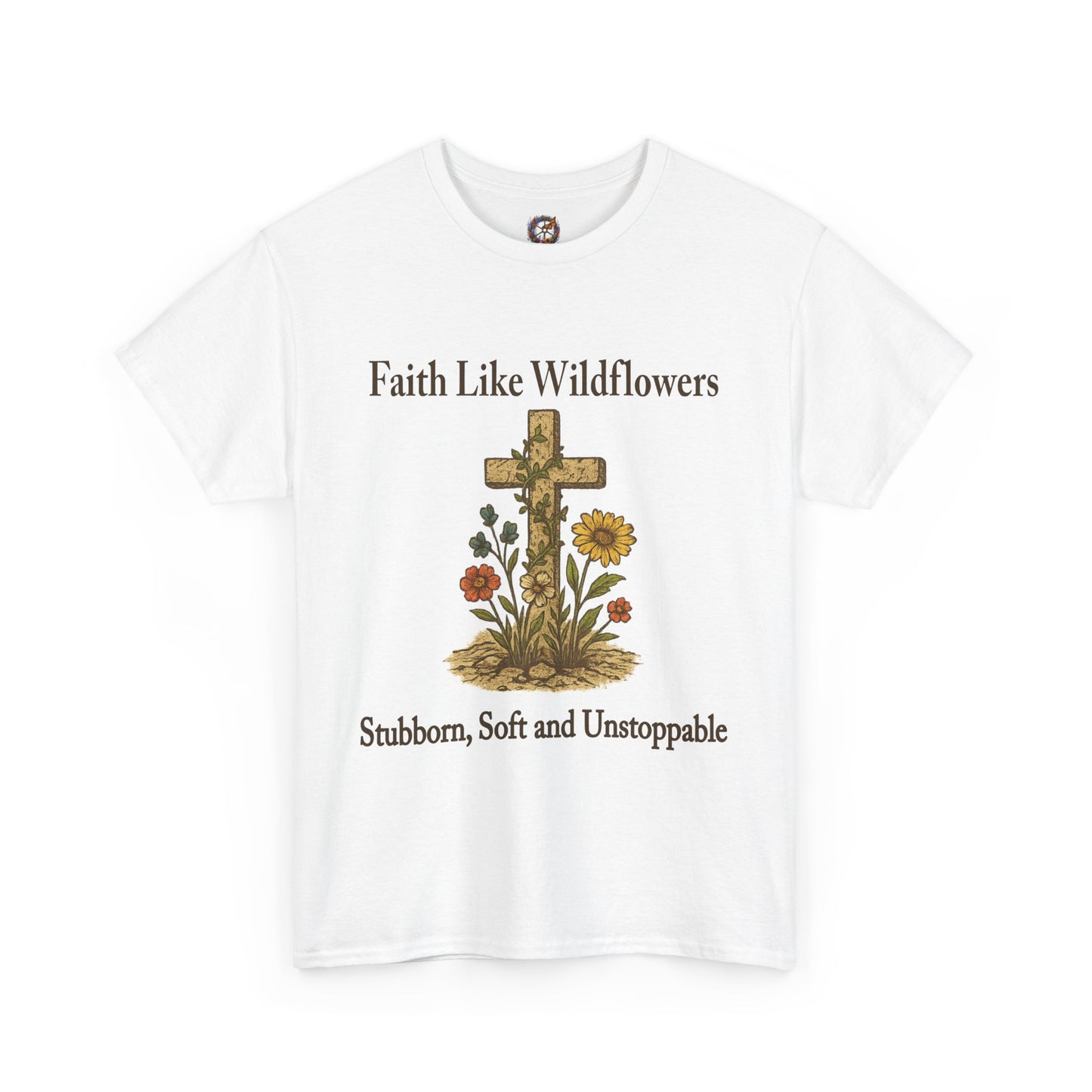 Faith Like Wildflowers – Christian Cross & Floral Gildan T-Shirt