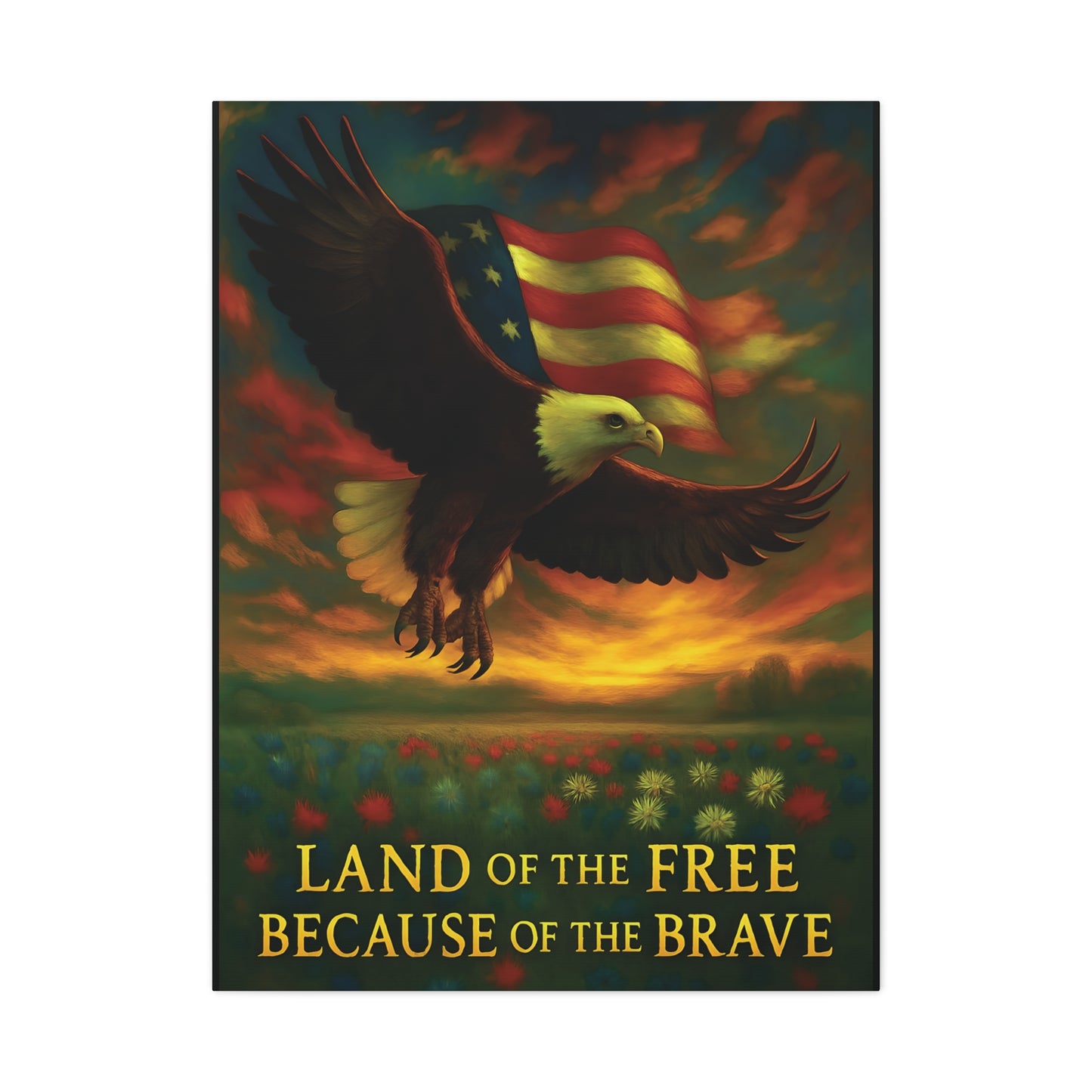 Land of the Free Because of the Brave – Patriotic Canvas Wall Art