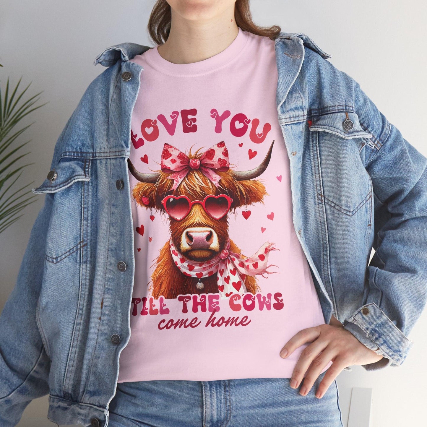 Love you till the cows come home Highland Cow Valentine Tee - Motor Girl Boutique
