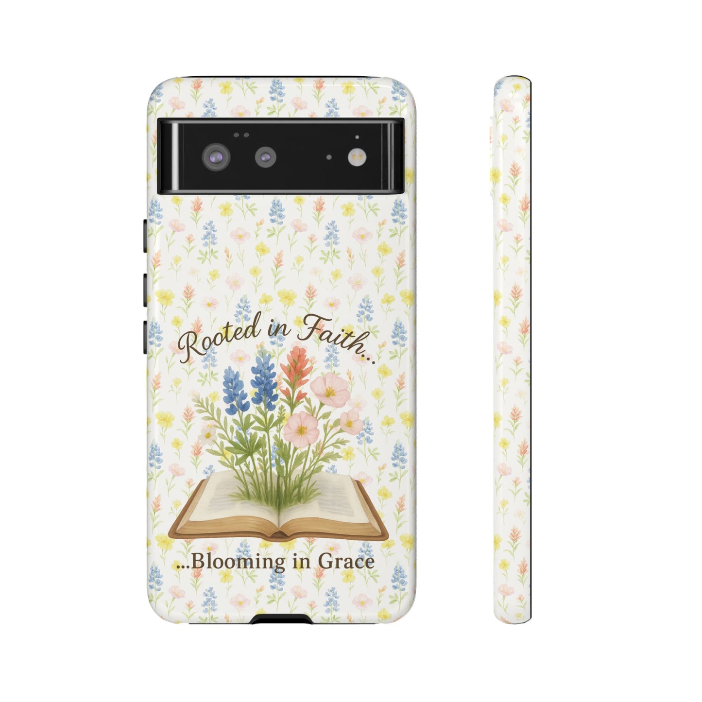 Rooted in Faith, Blooming in Grace Phone Case – Floral Scripture Design for iPhone & Samsung