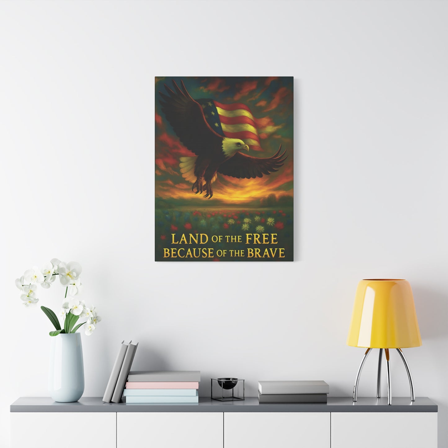 Land of the Free Because of the Brave – Patriotic Canvas Wall Art