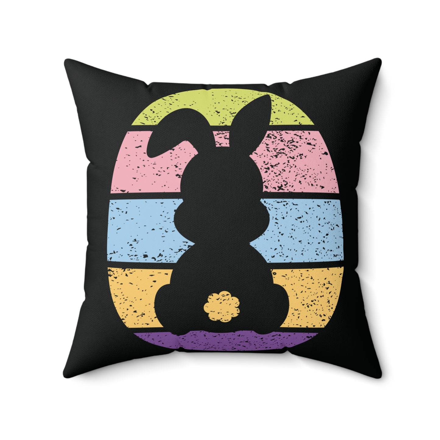 Retro Bunny Color Band Throw Pillow – Double the Cuteness, Front and Back