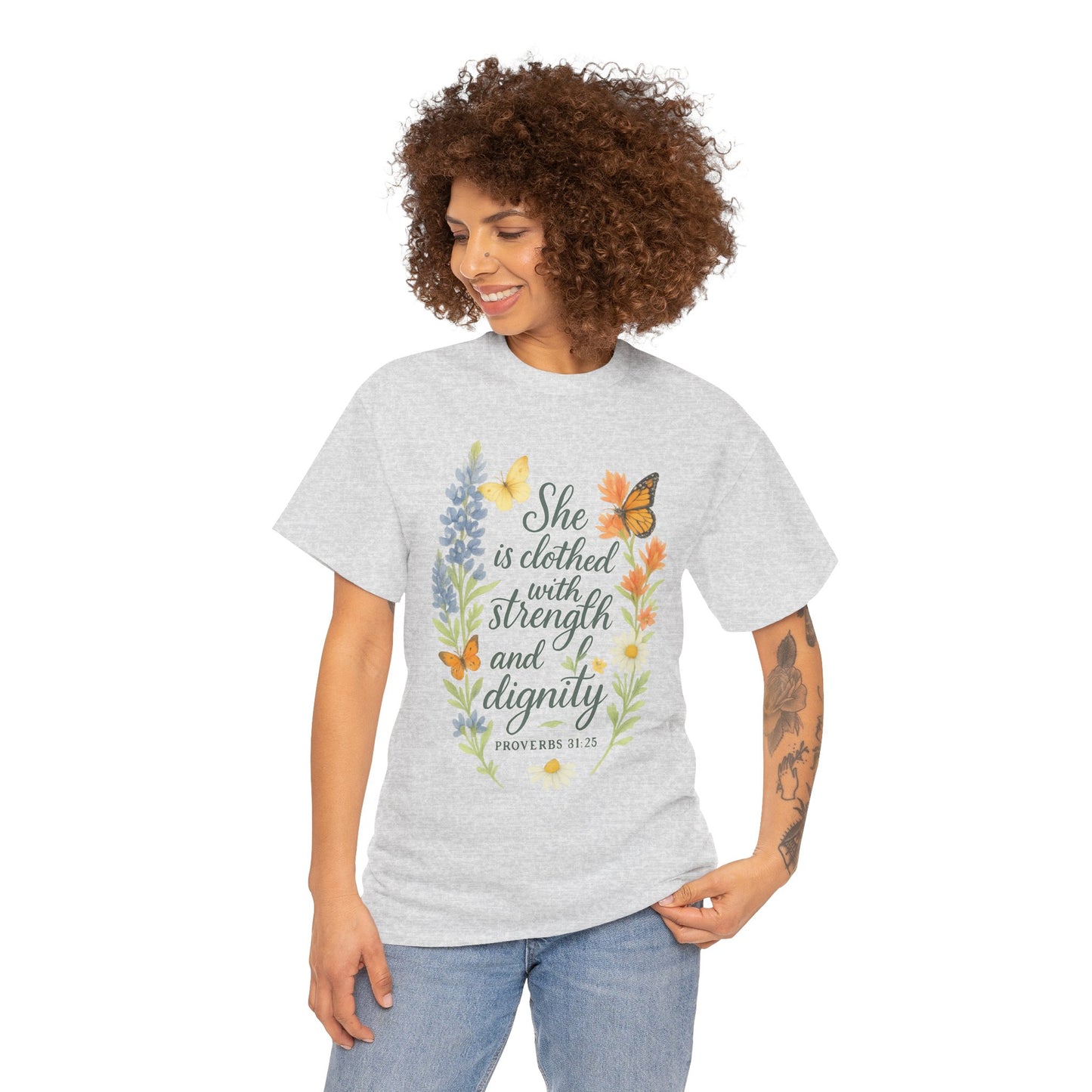She is Clothed with Strength and Dignity – Christian Women's Shirt