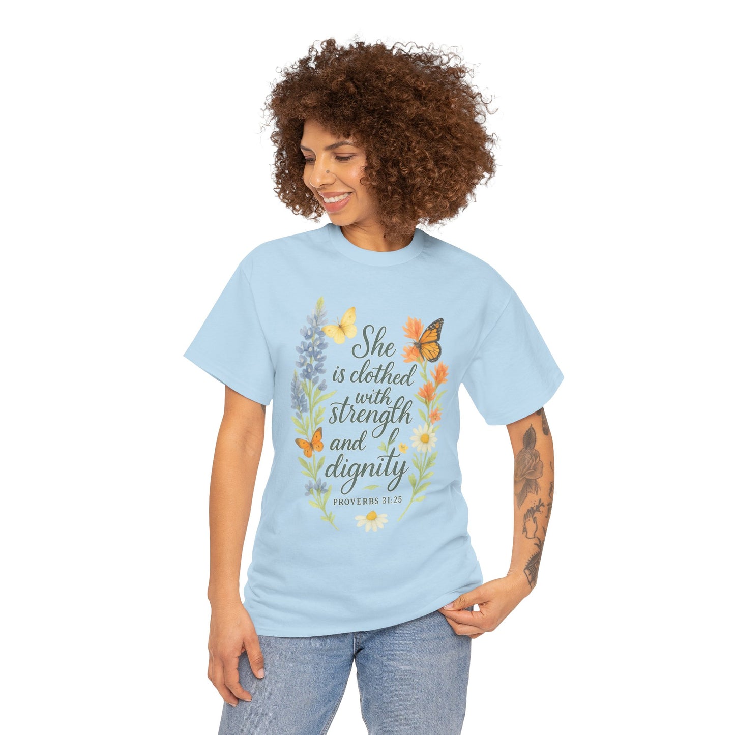 She is Clothed with Strength and Dignity – Christian Women's Shirt
