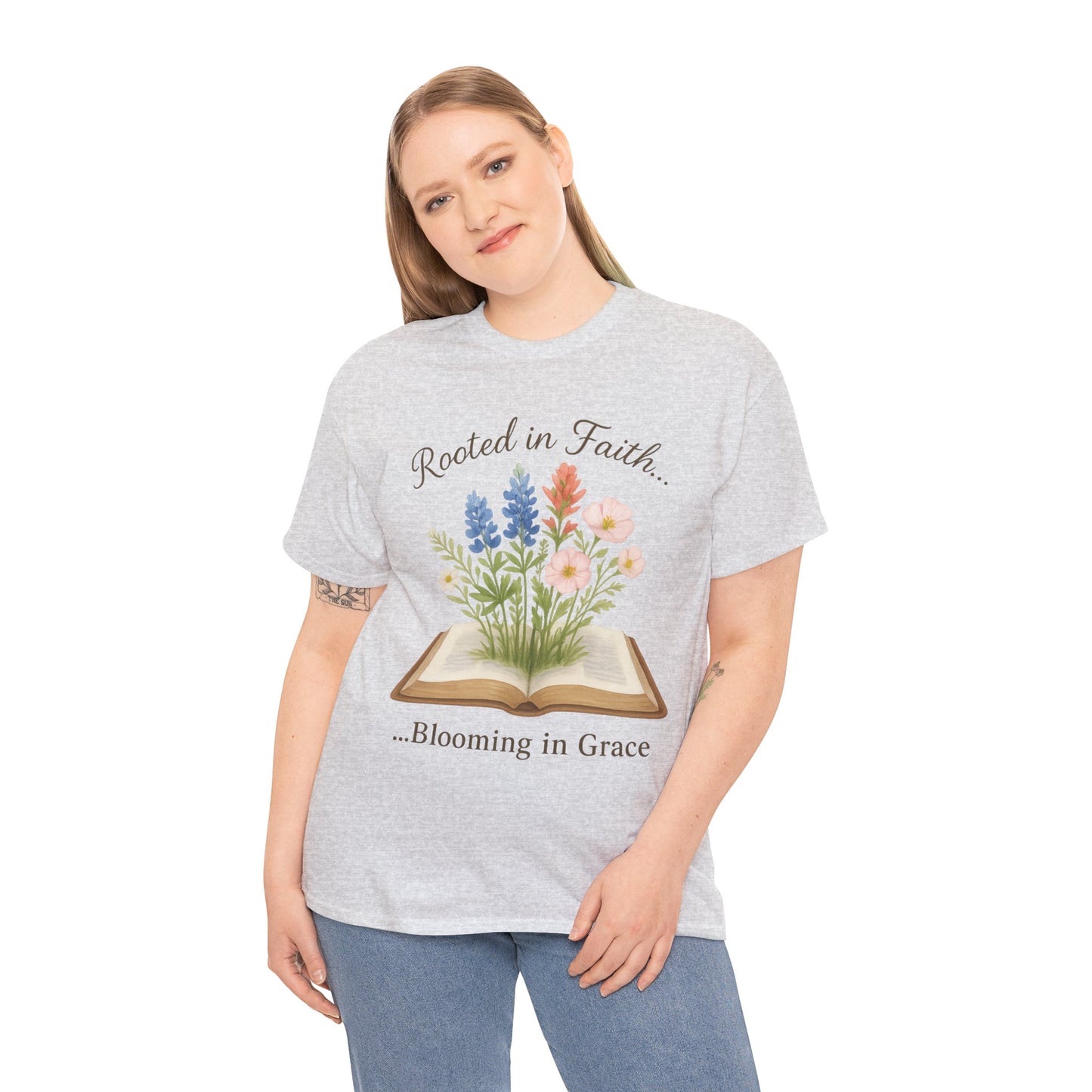 Rooted in Faith, Blooming in Grace – Gildan 5000 Christian T-Shirt