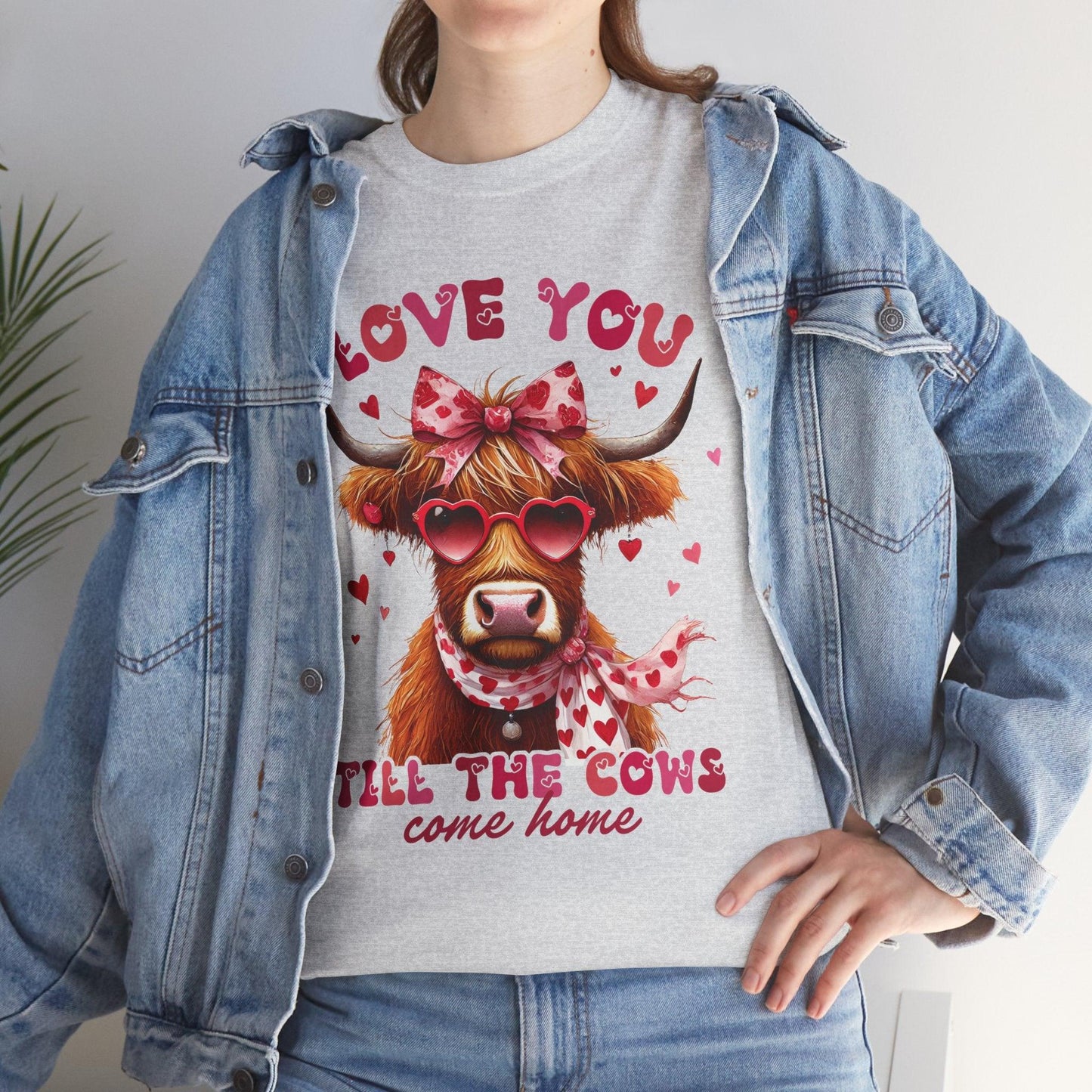 Love you till the cows come home Highland Cow Valentine Tee - Motor Girl Boutique