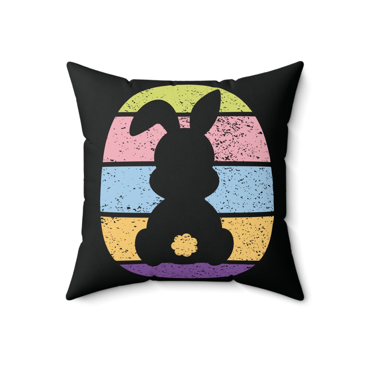 Retro Bunny Color Band Throw Pillow – Double the Cuteness, Front and Back