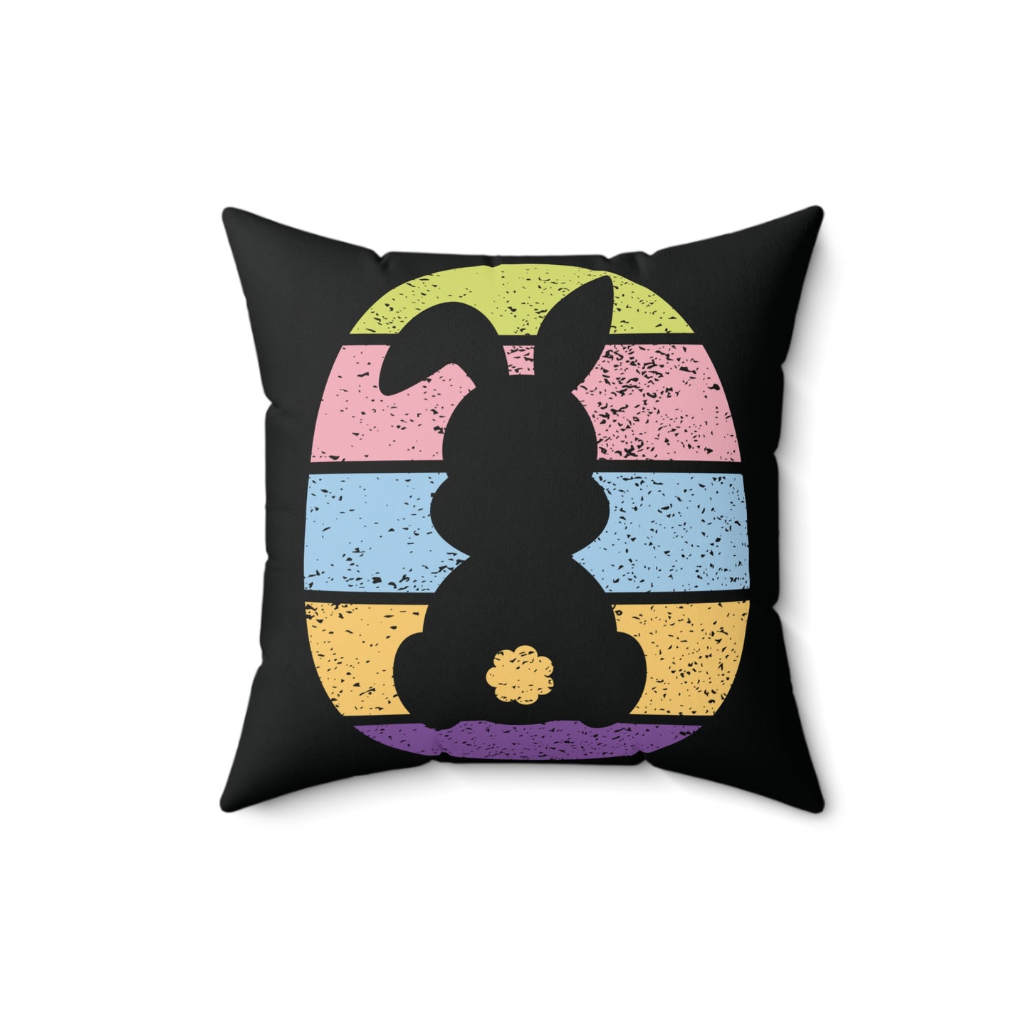 Retro Bunny Color Band Throw Pillow – Double the Cuteness, Front and Back