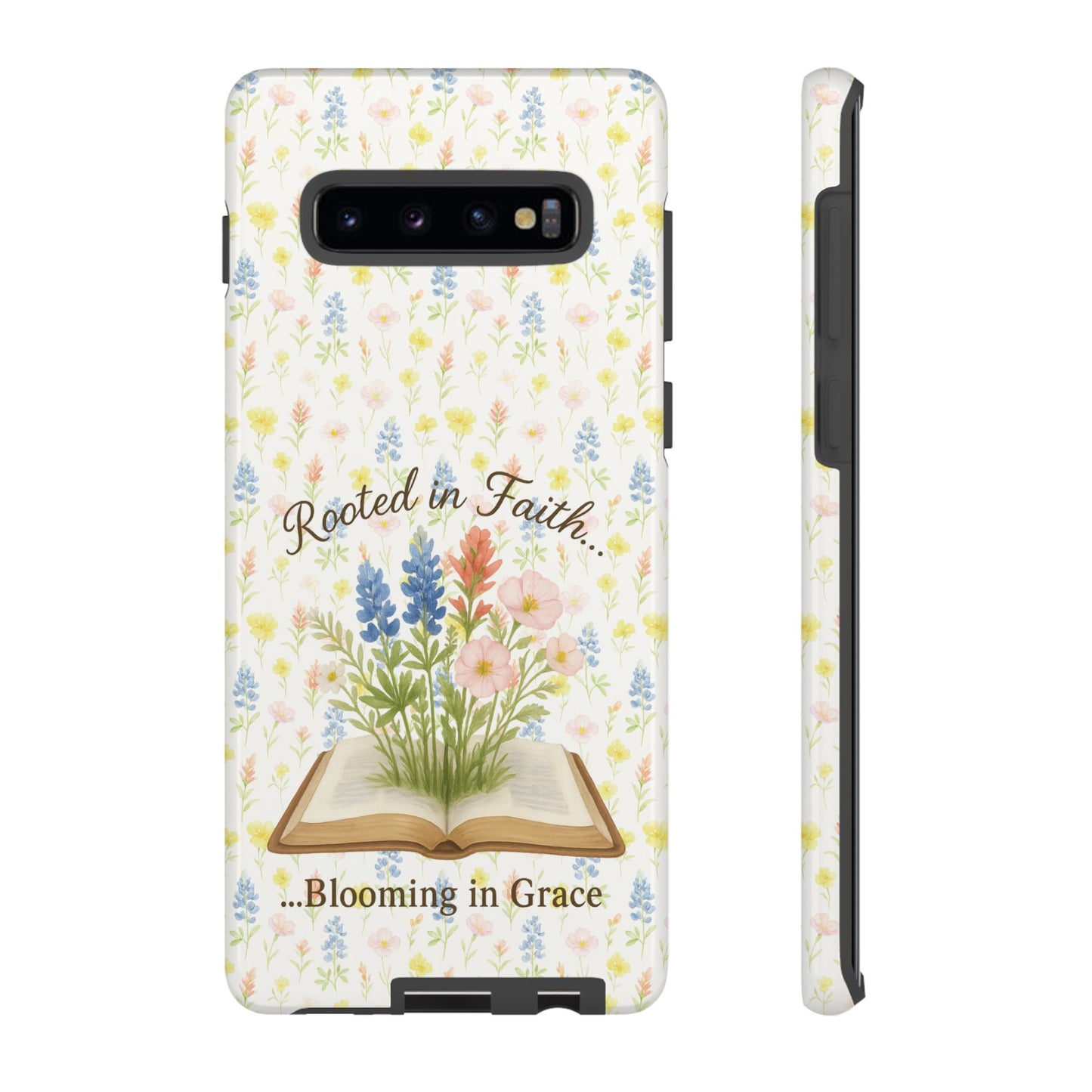 Rooted in Faith, Blooming in Grace Phone Case – Floral Scripture Design for iPhone & Samsung