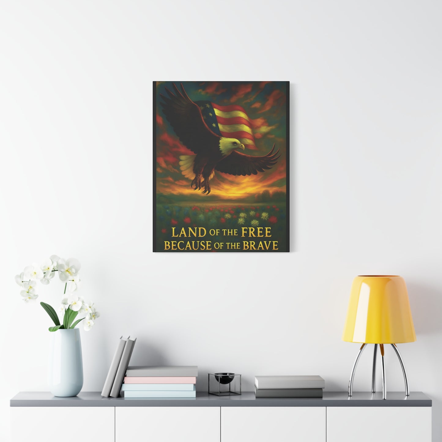 Land of the Free Because of the Brave – Patriotic Canvas Wall Art