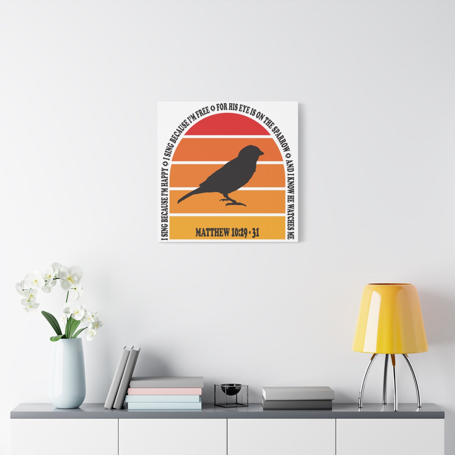 Inspirational Canvas Wall Art – "I Sing Because I'm Happy" with Sparrow